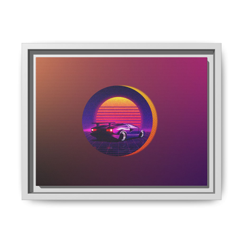 Retro Sunset Sports Car Matte Canvas Framed Wall Art