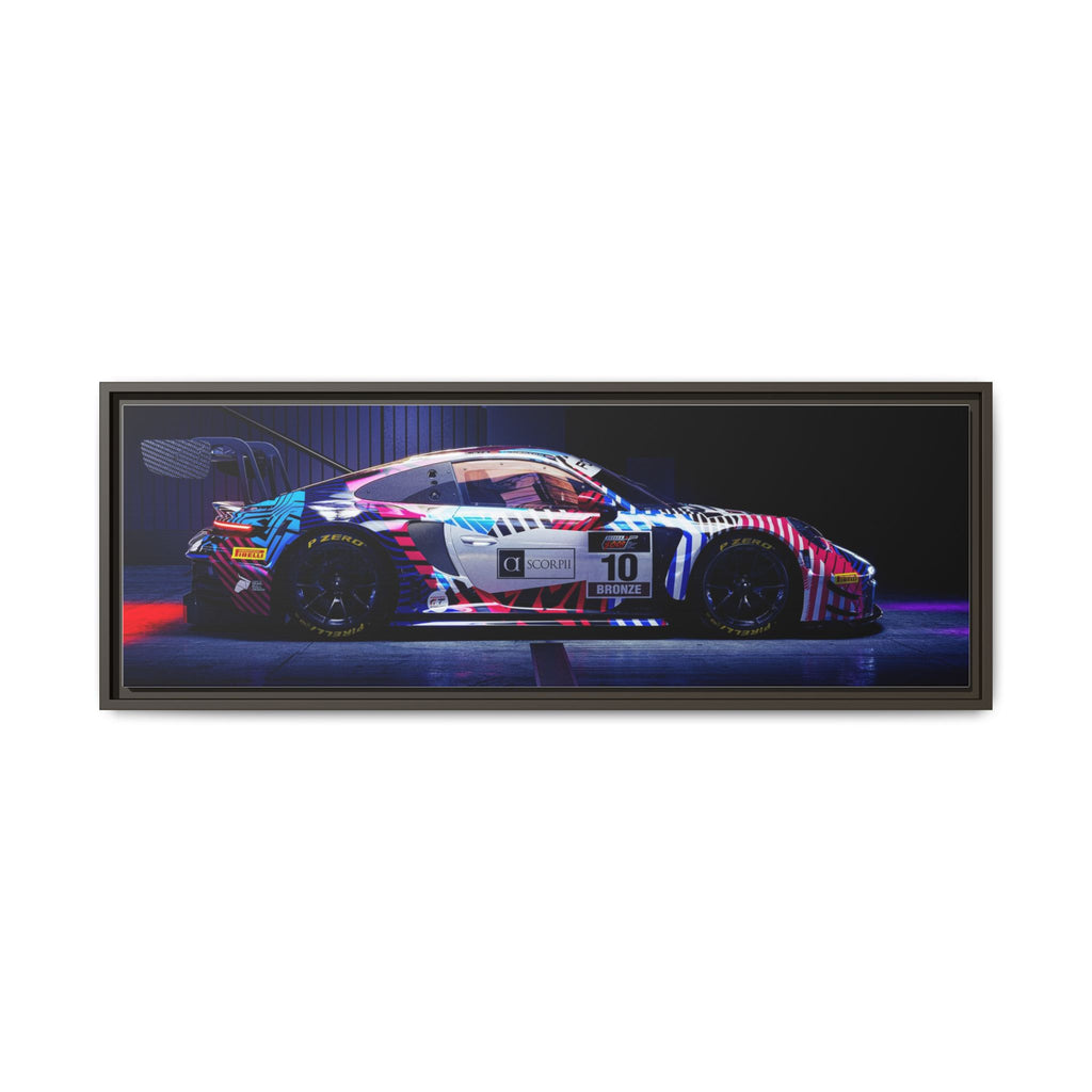 Framed Matte Canvas Print — Neon Racecar Wall Art
