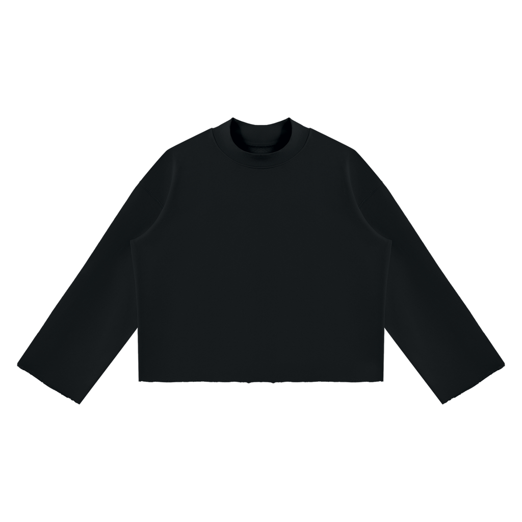 Unisex Mock Neck Raw Edge Boxy Sweatshirt
