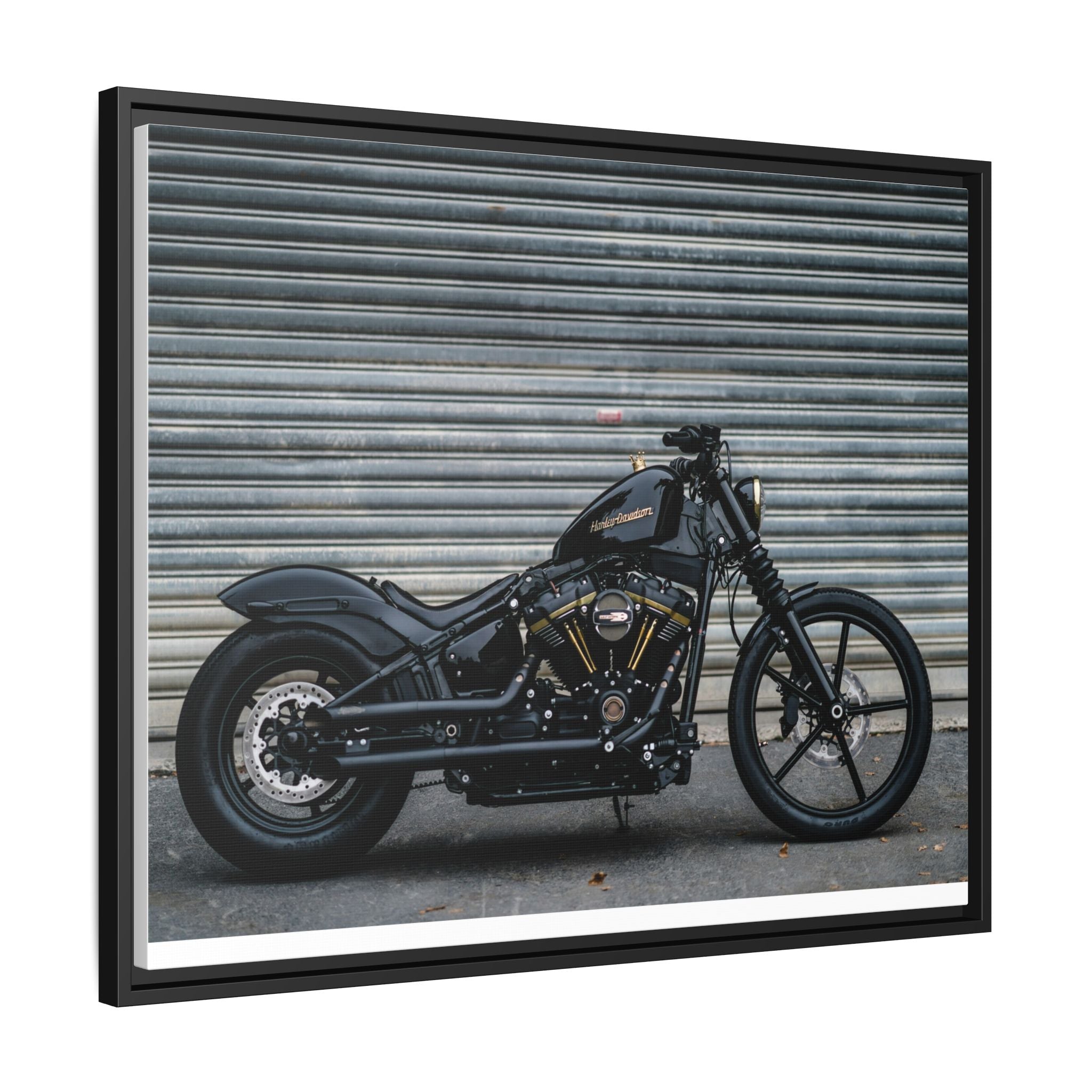 Framed Matte Canvas Motorcycle Print — Black Bobber Wall Art