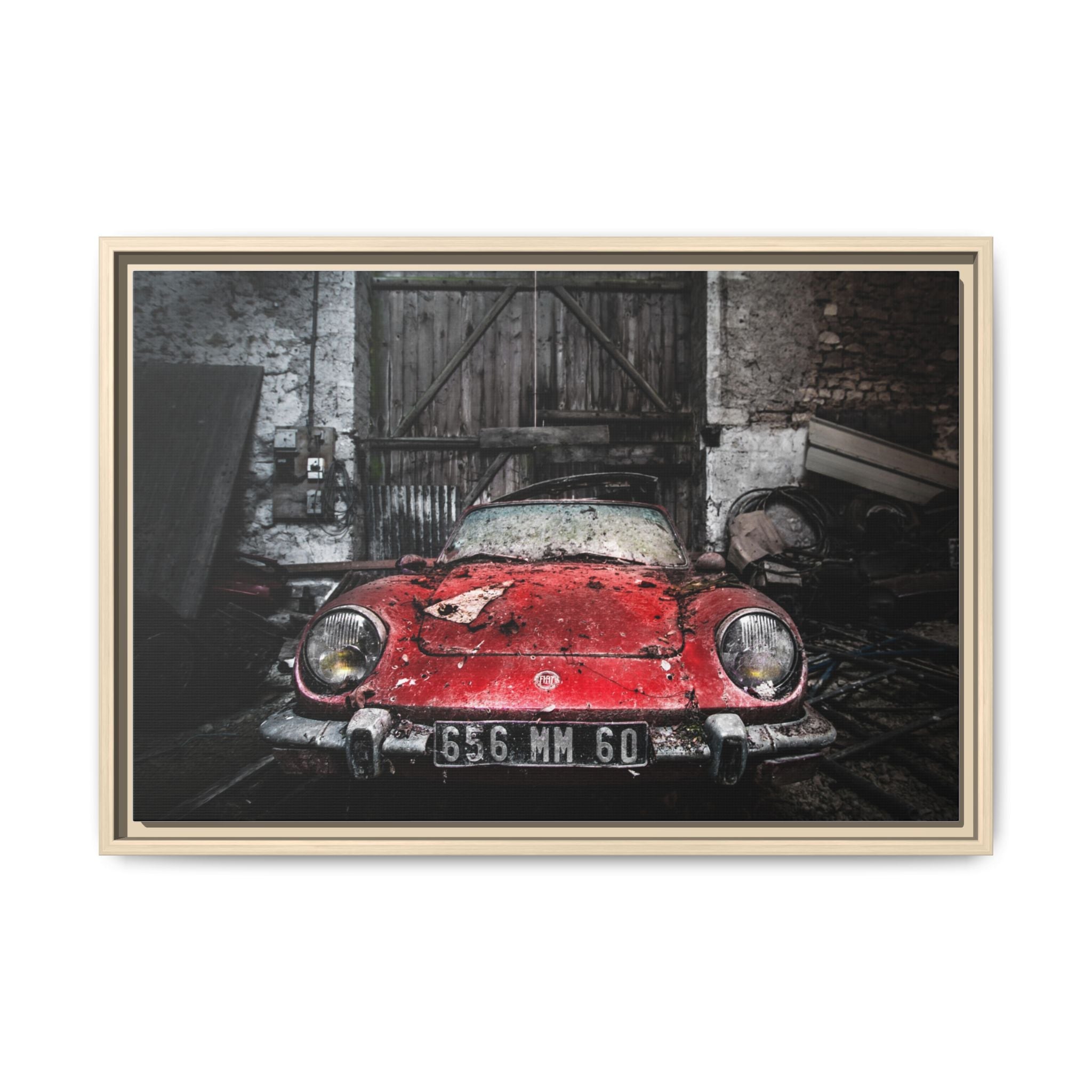 Vintage Red Sports Car Matte Canvas Art — Framed Automotive Wall Decor