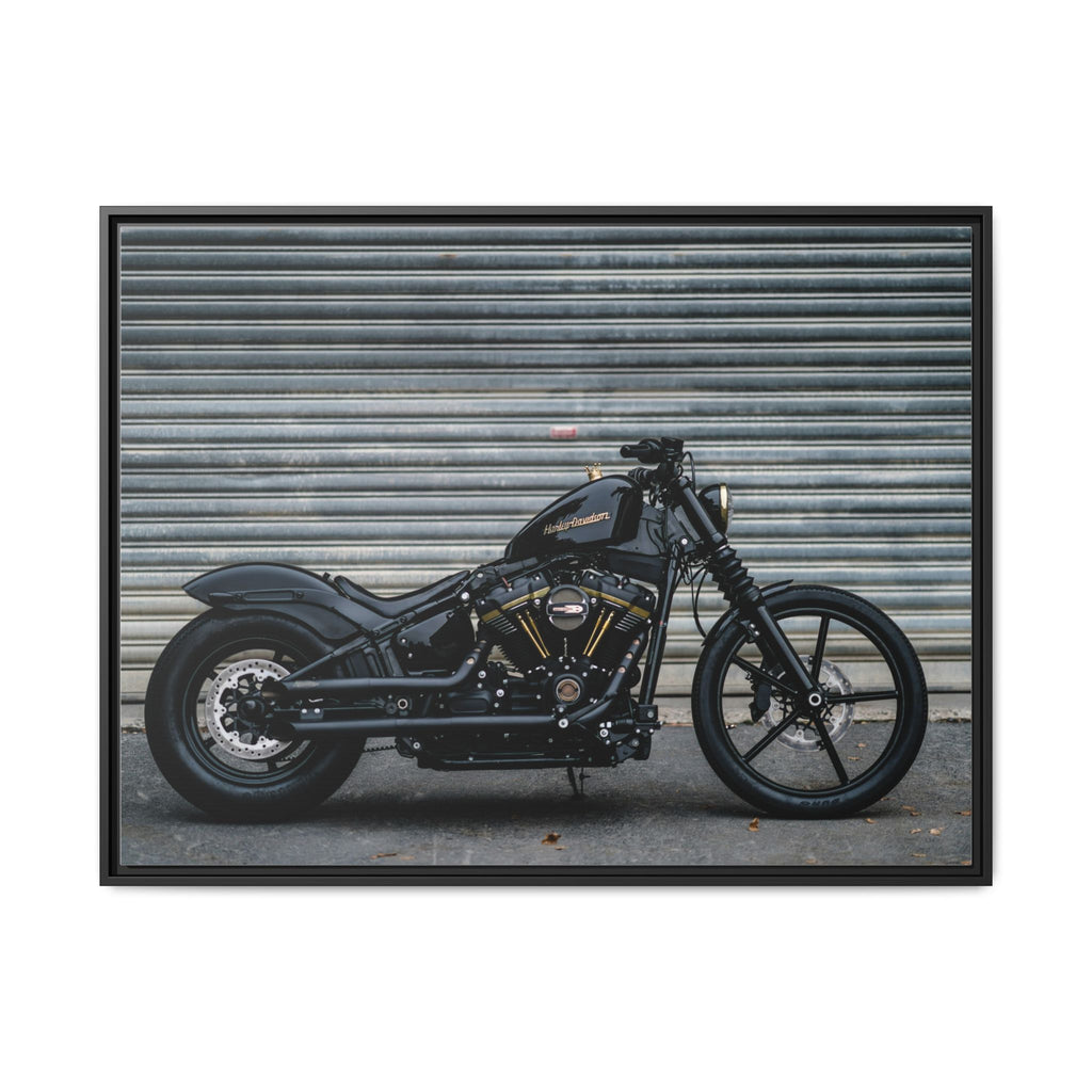 Framed Matte Canvas Motorcycle Print — Black Bobber Wall Art