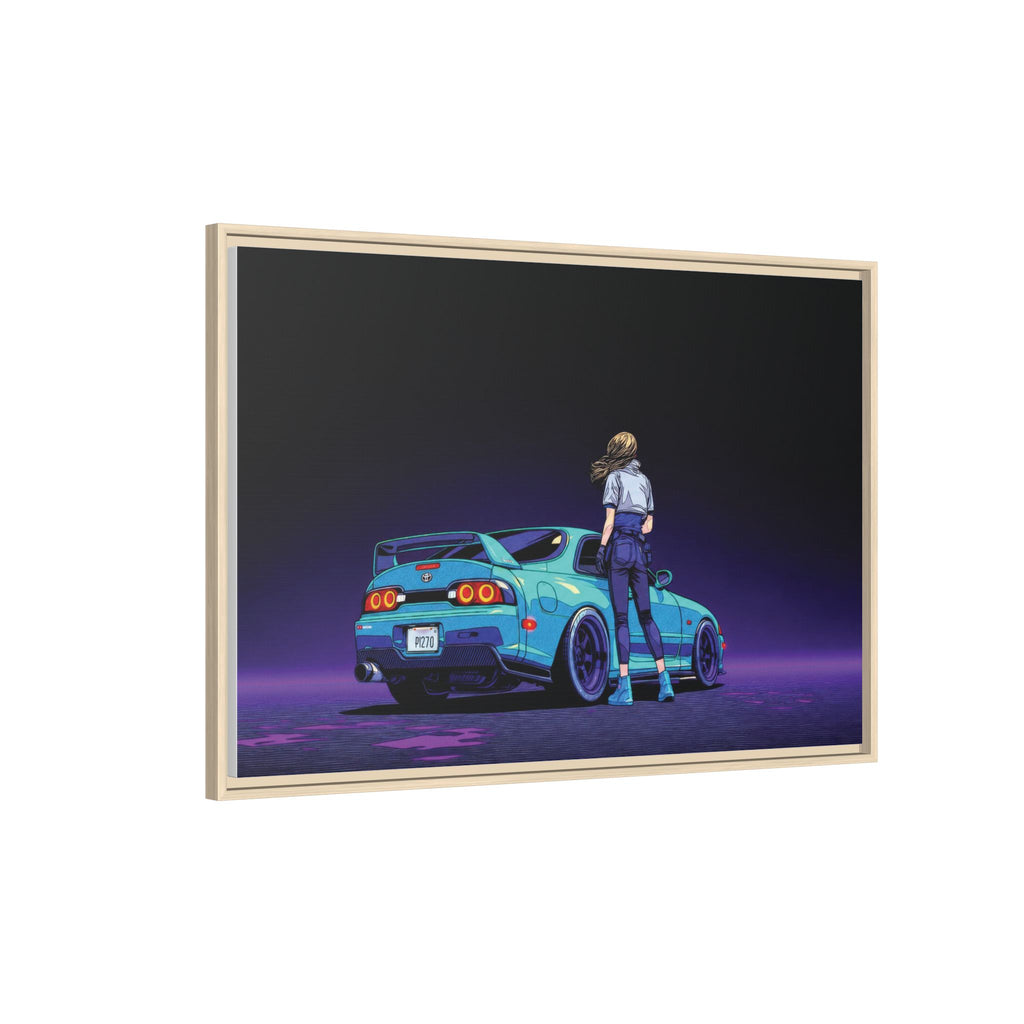 Retro Neon Race Car Poster Matte Canvas Framed | Anime Driver Wall Art