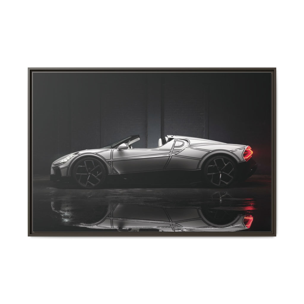 Framed Matte Canvas: Sleek Sports Car Reflection Wall Art