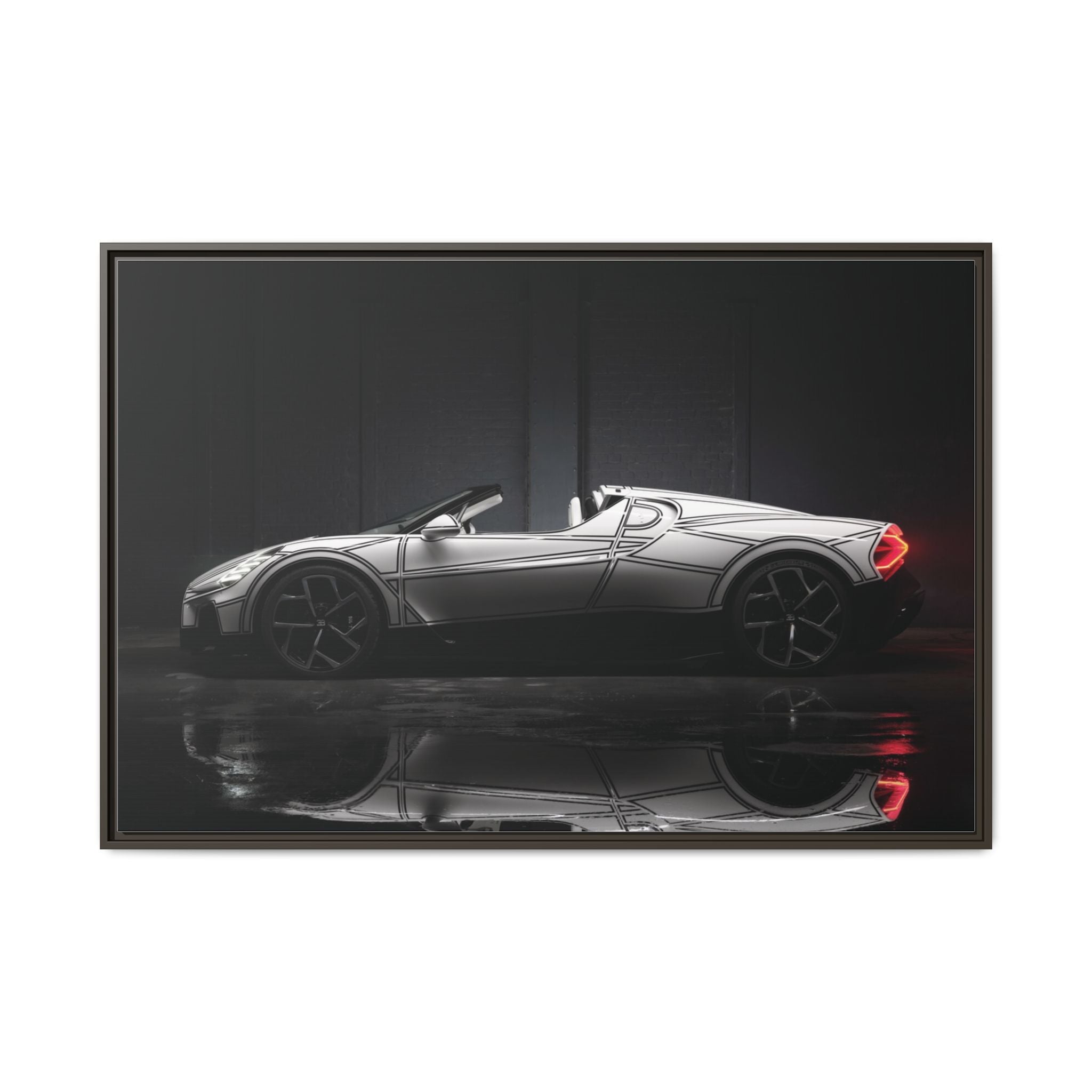 Framed Matte Canvas: Sleek Sports Car Reflection Wall Art