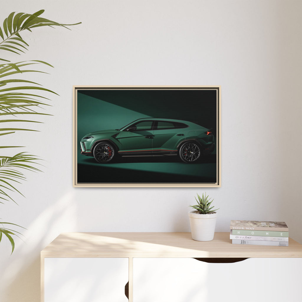 Framed Matte Canvas Print — Emerald Sports SUV Wall Art