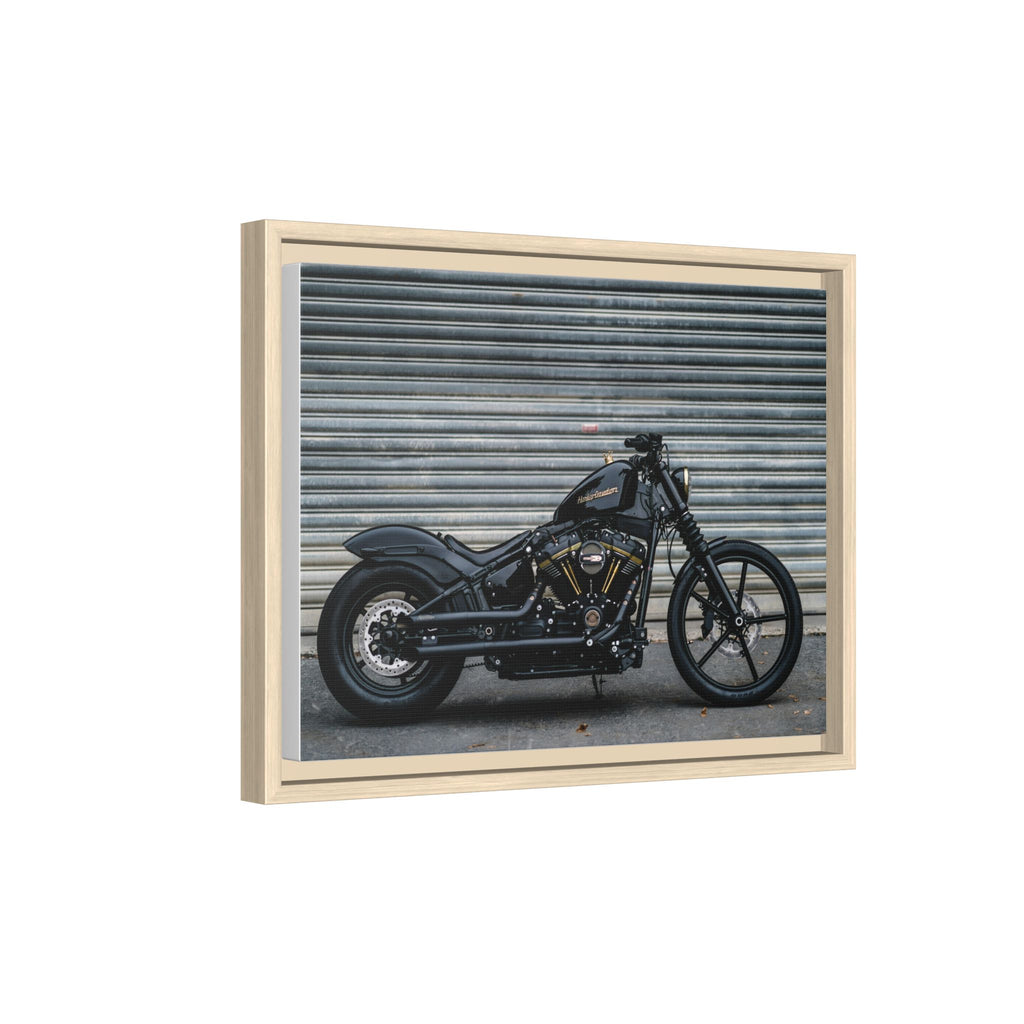 Framed Matte Canvas Motorcycle Print — Black Bobber Wall Art