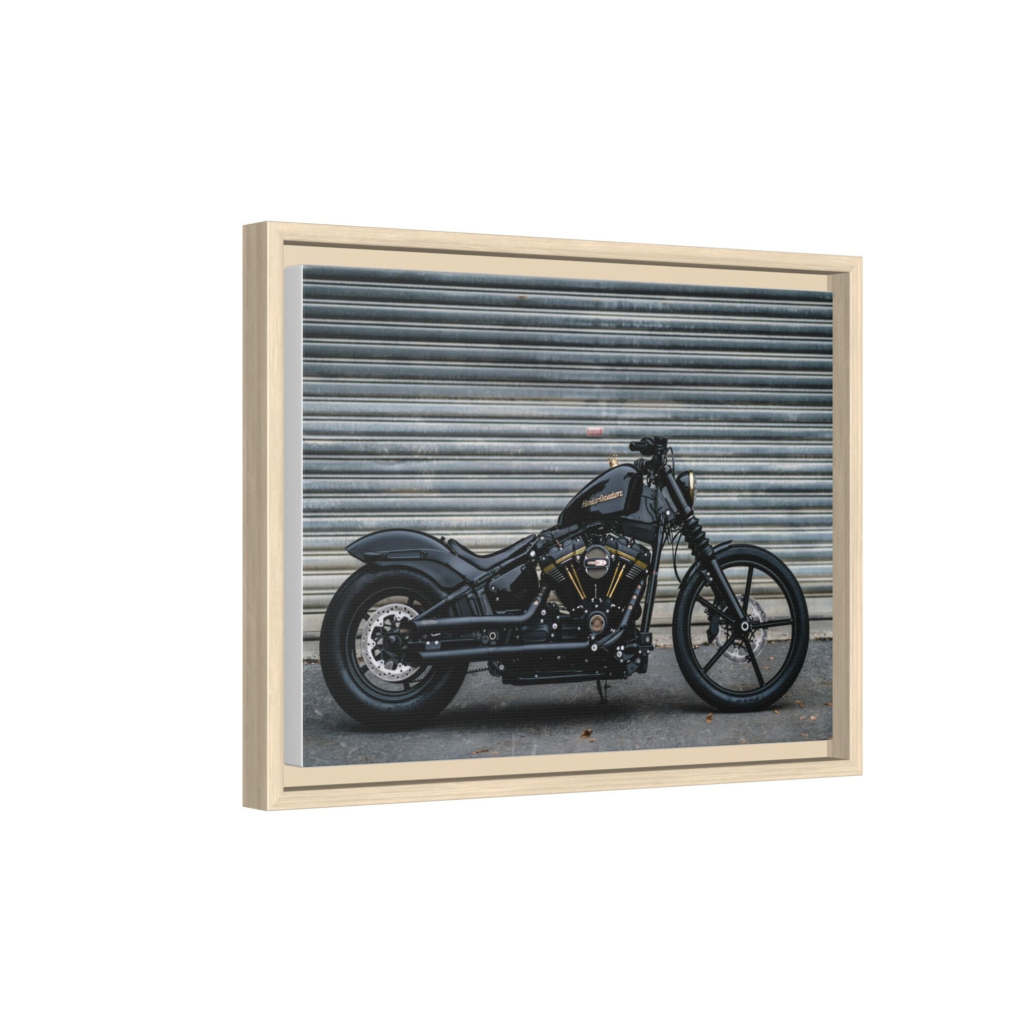 Framed Matte Canvas Motorcycle Print — Black Bobber Wall Art