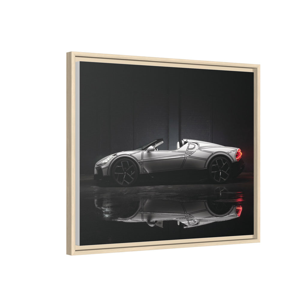 Framed Matte Canvas: Sleek Sports Car Reflection Wall Art