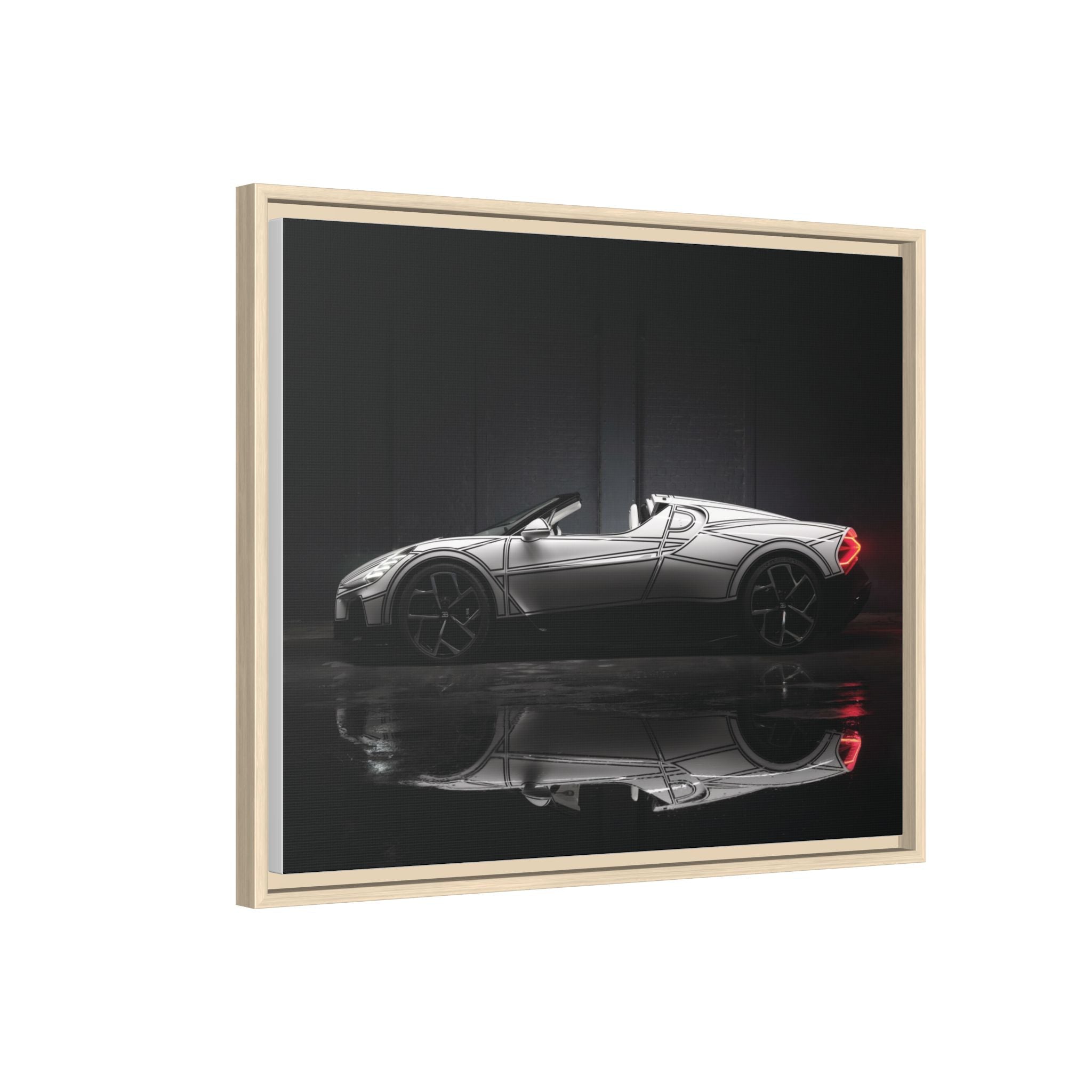 Framed Matte Canvas: Sleek Sports Car Reflection Wall Art
