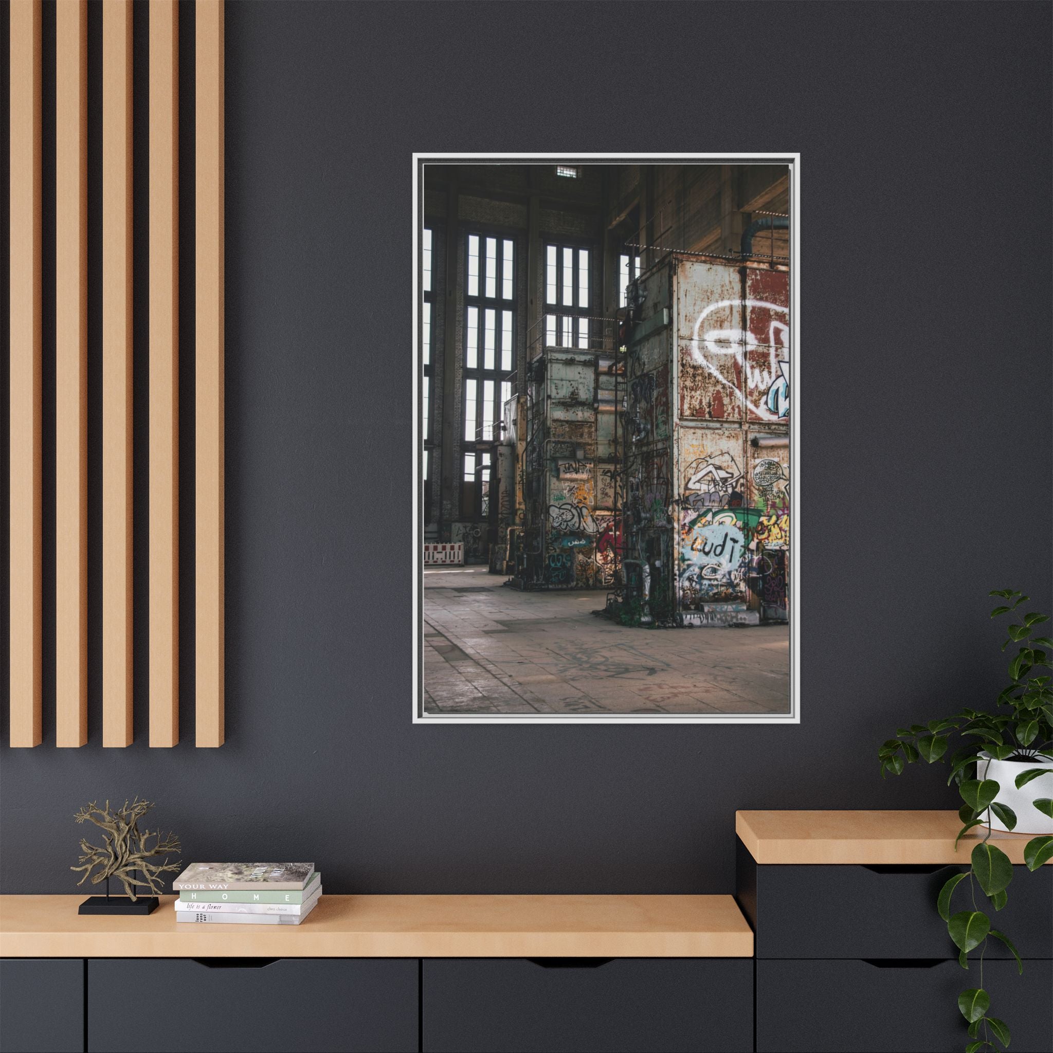 Urban Graffiti Ruins Matte Framed Canvas