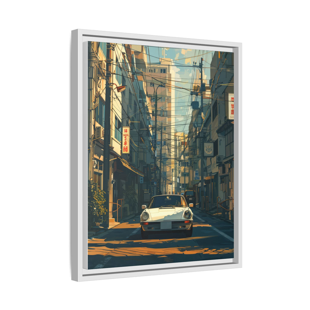 Vintage Sports Car Cityscape Framed Canvas Print