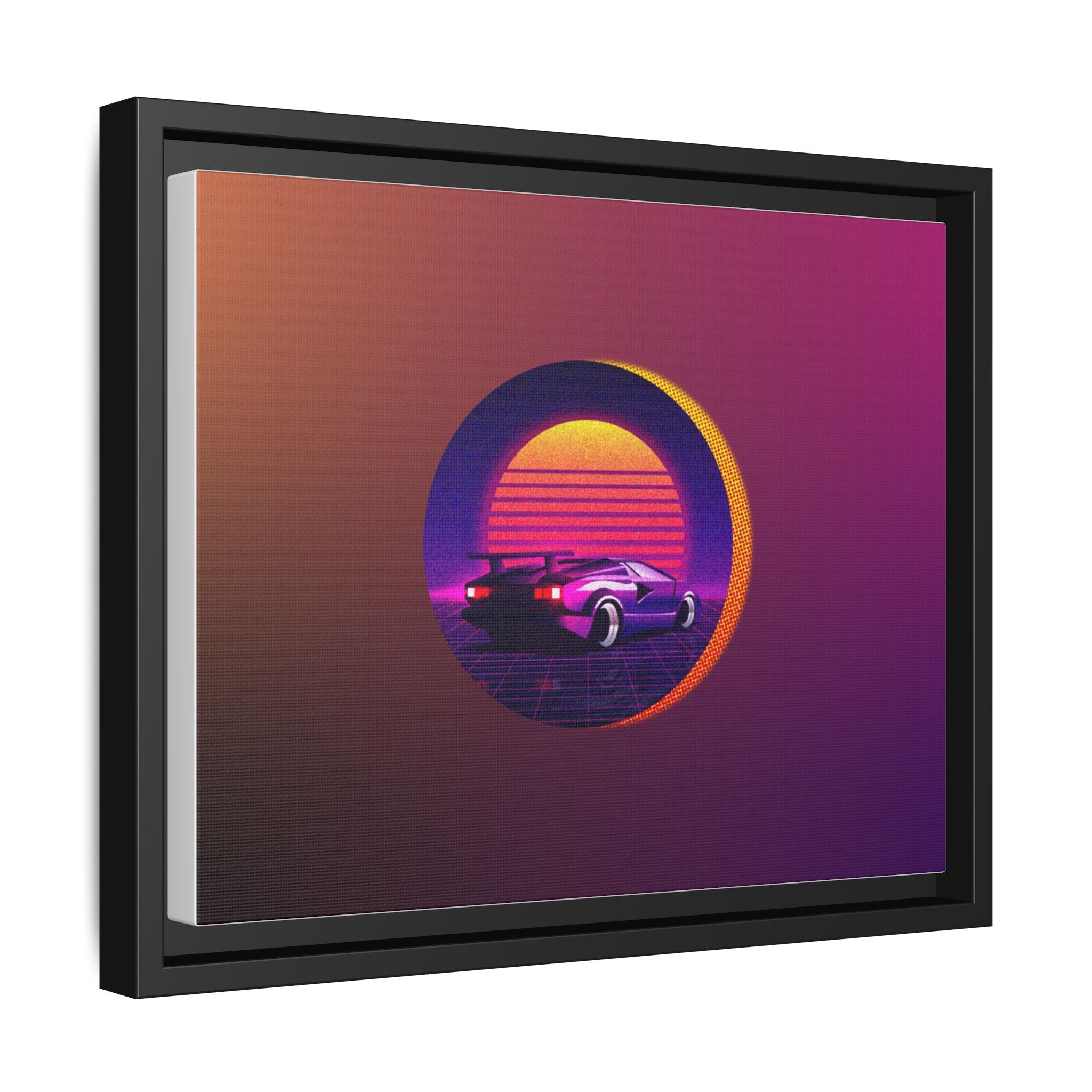 Retro Sunset Sports Car Matte Canvas Framed Wall Art