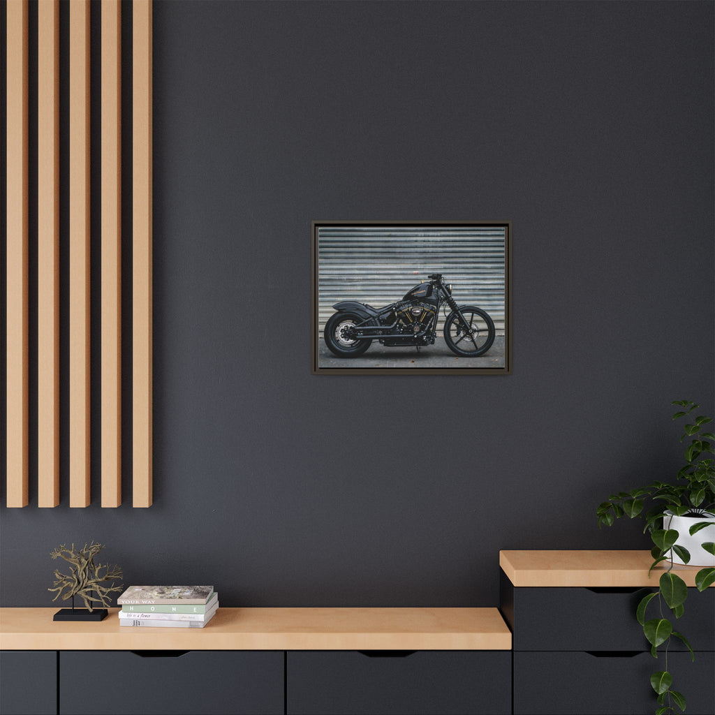 Framed Matte Canvas Motorcycle Print — Black Bobber Wall Art