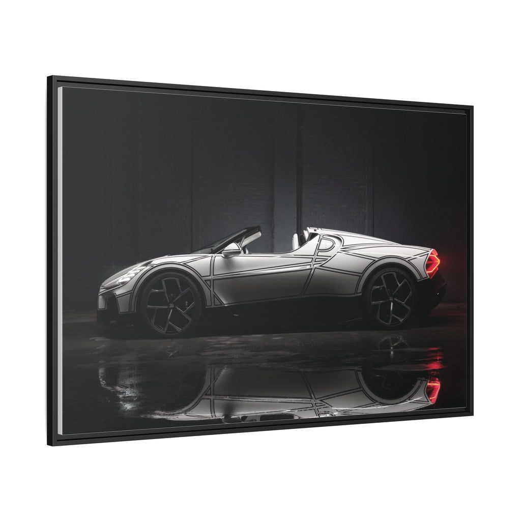 Framed Matte Canvas: Sleek Sports Car Reflection Wall Art