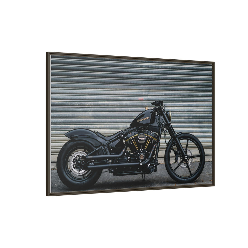 Framed Matte Canvas Motorcycle Print — Black Bobber Wall Art