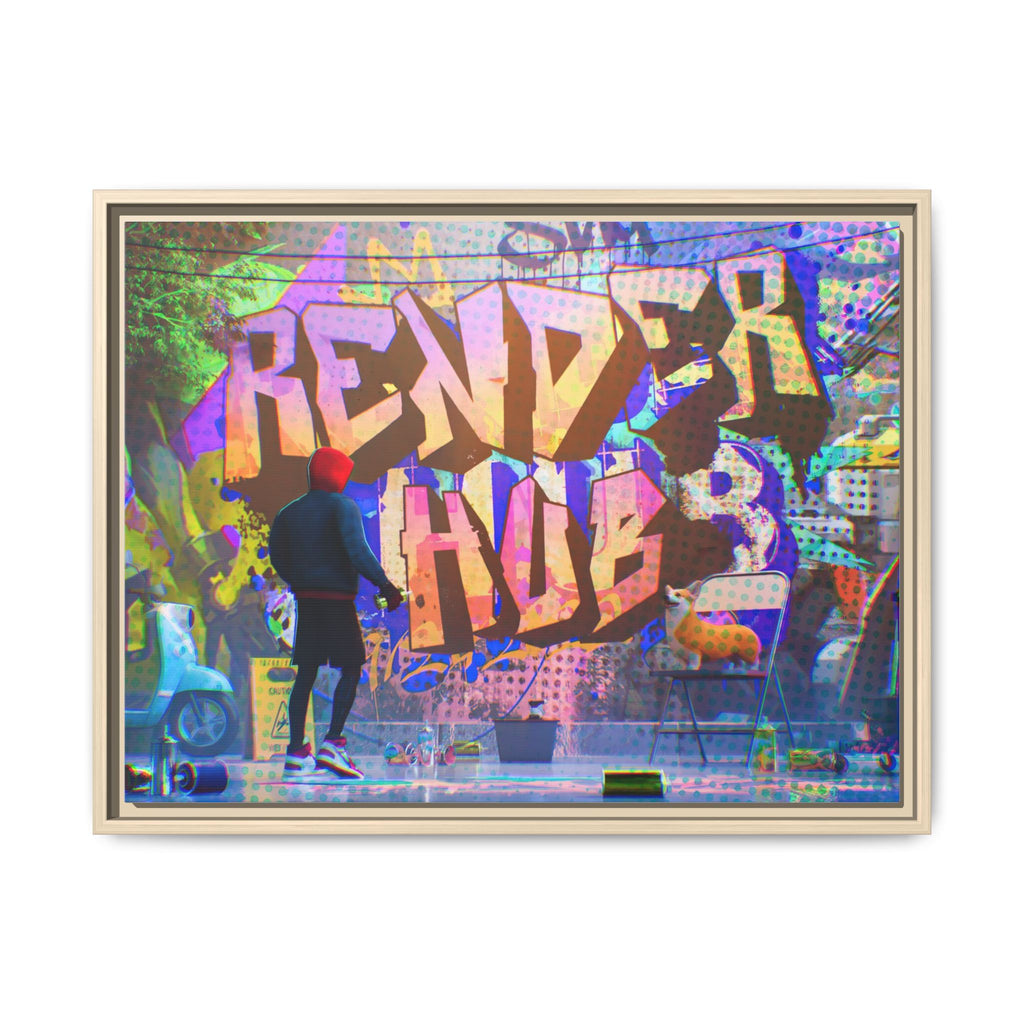 Graffiti Street Art Matte Canvas Framed Print — 'Render Hub' Urban Wall Decor