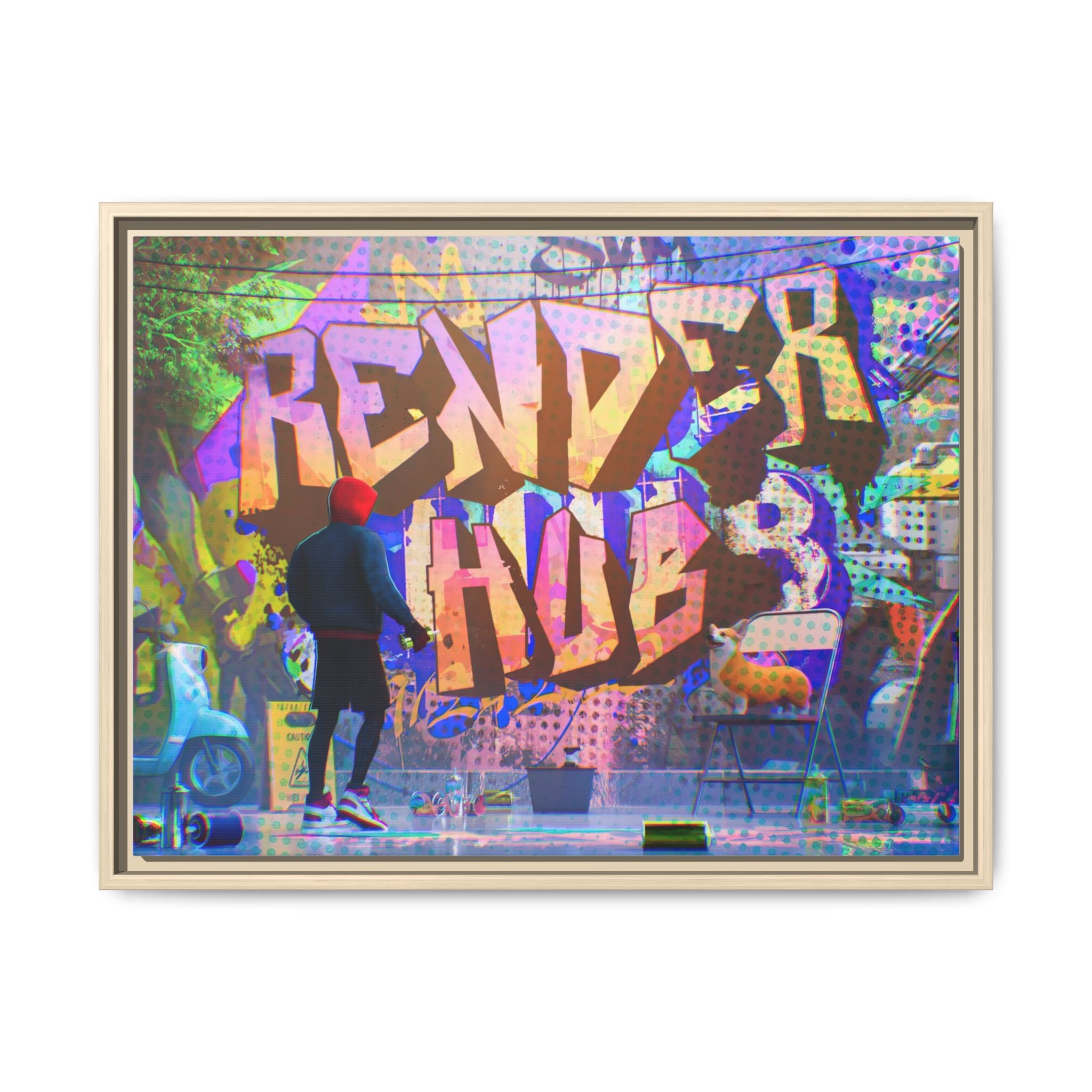 Graffiti Street Art Matte Canvas Framed Print — 'Render Hub' Urban Wall Decor