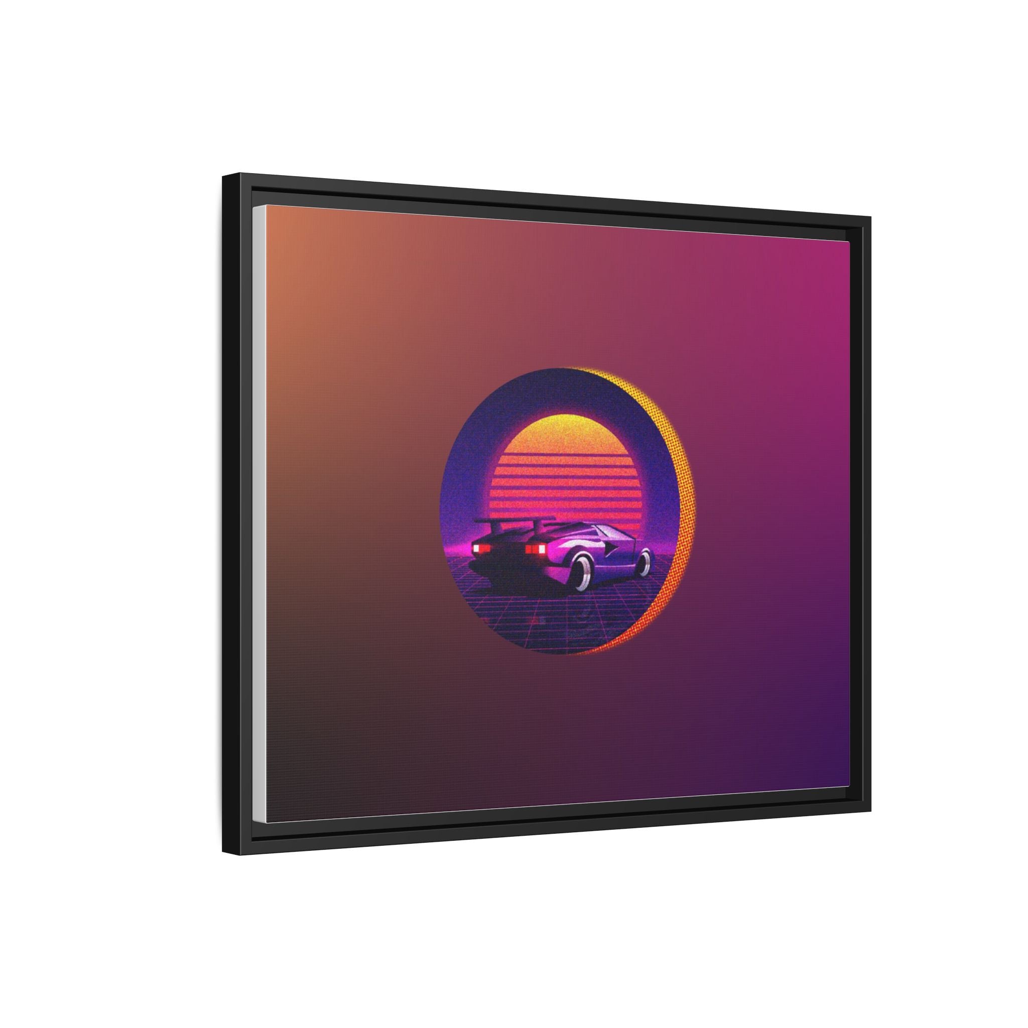Retro Sunset Sports Car Matte Canvas Framed Wall Art