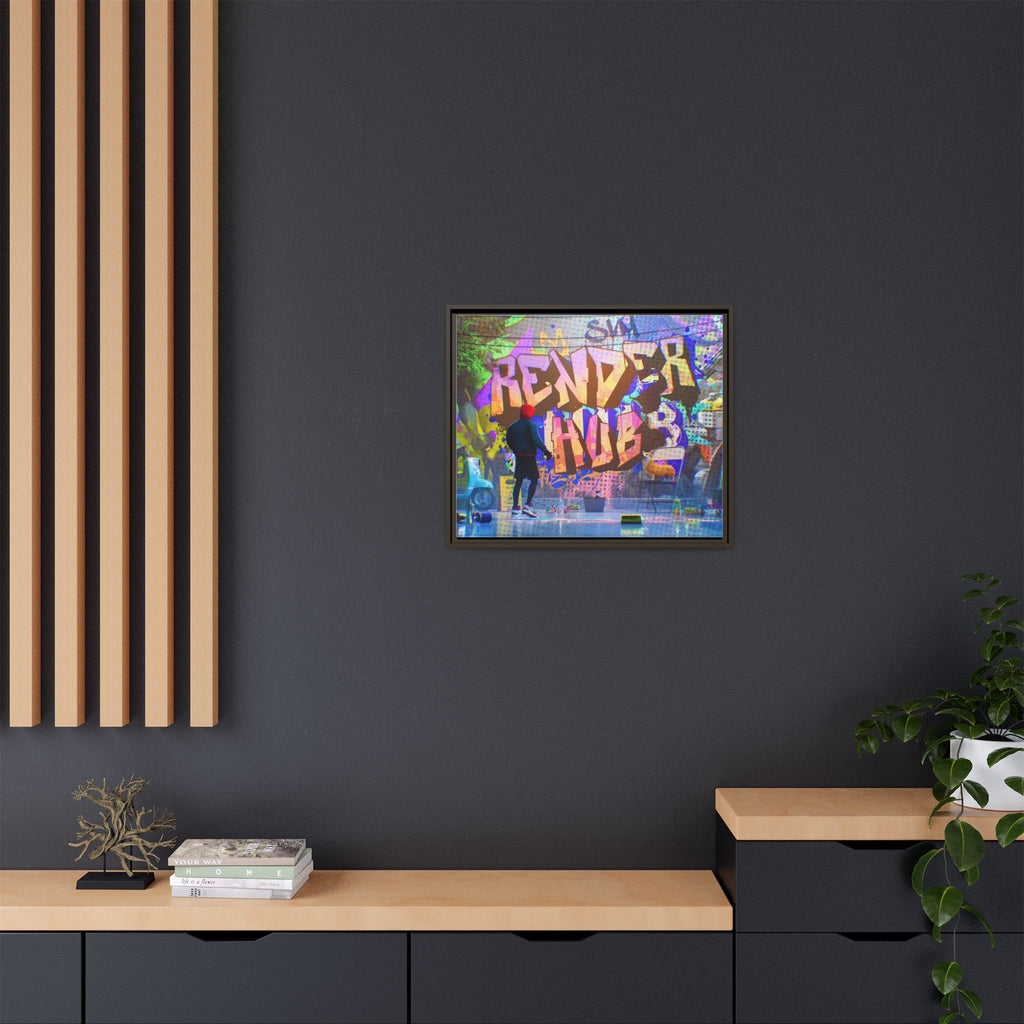 Graffiti Street Art Matte Canvas Framed Print — 'Render Hub' Urban Wall Decor