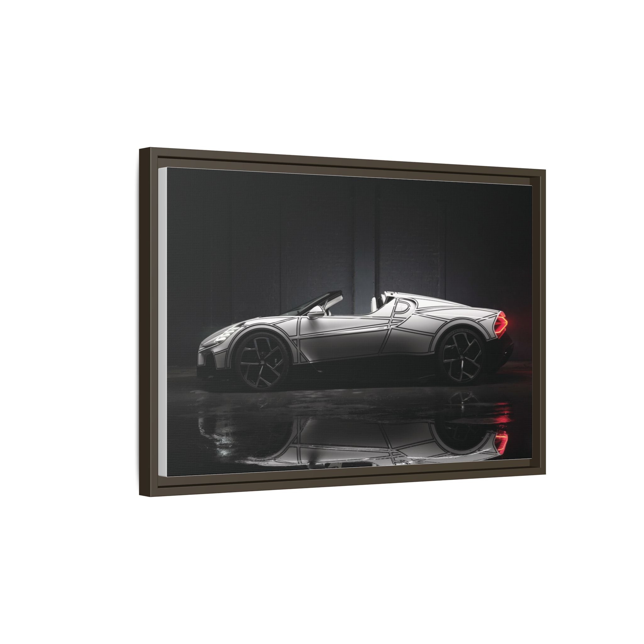 Framed Matte Canvas: Sleek Sports Car Reflection Wall Art