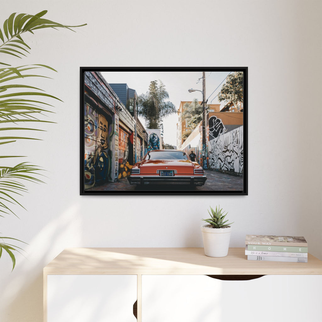 Vintage Chevrolet in Graffiti Alley — Framed Matte Canvas Wall Art