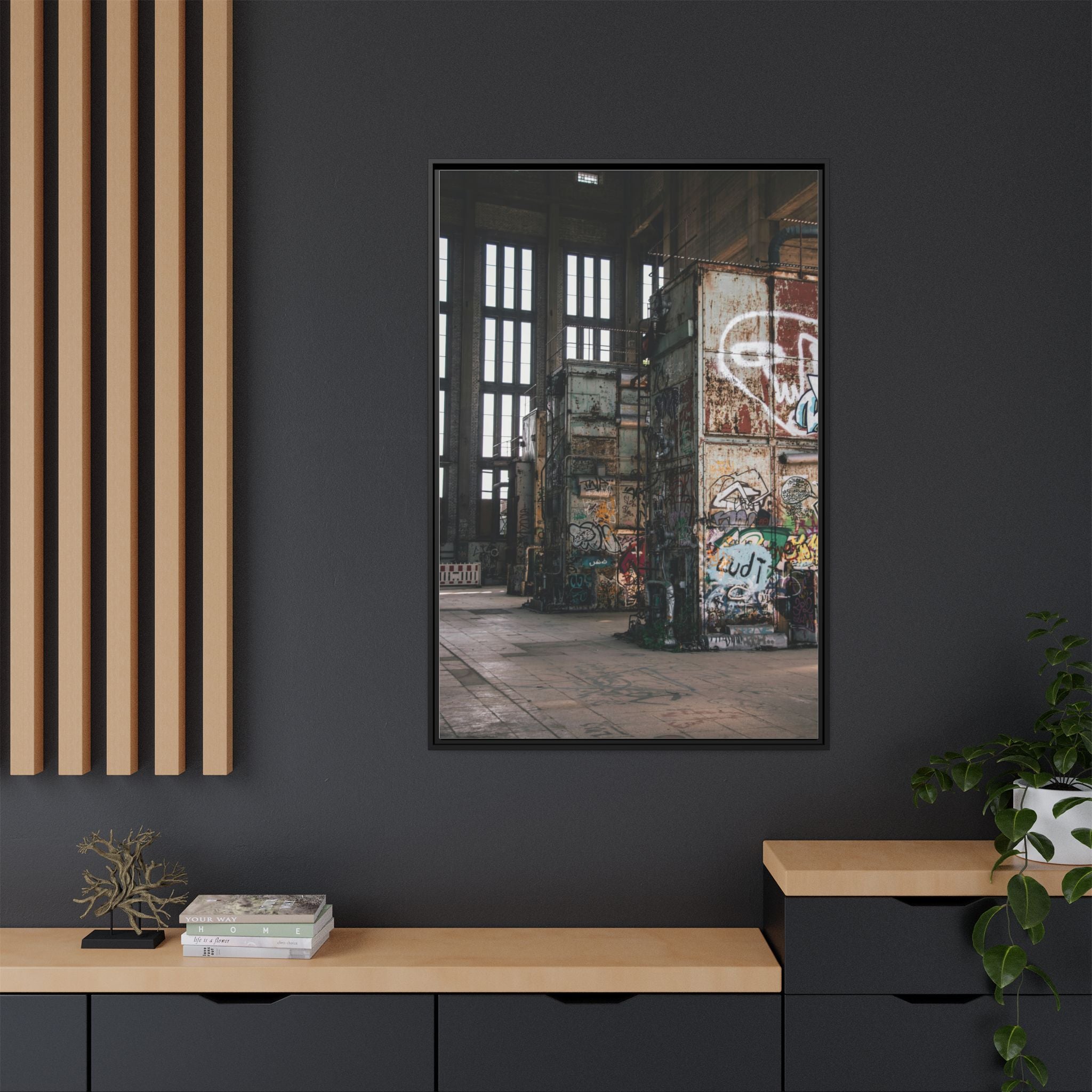 Urban Graffiti Ruins Matte Framed Canvas