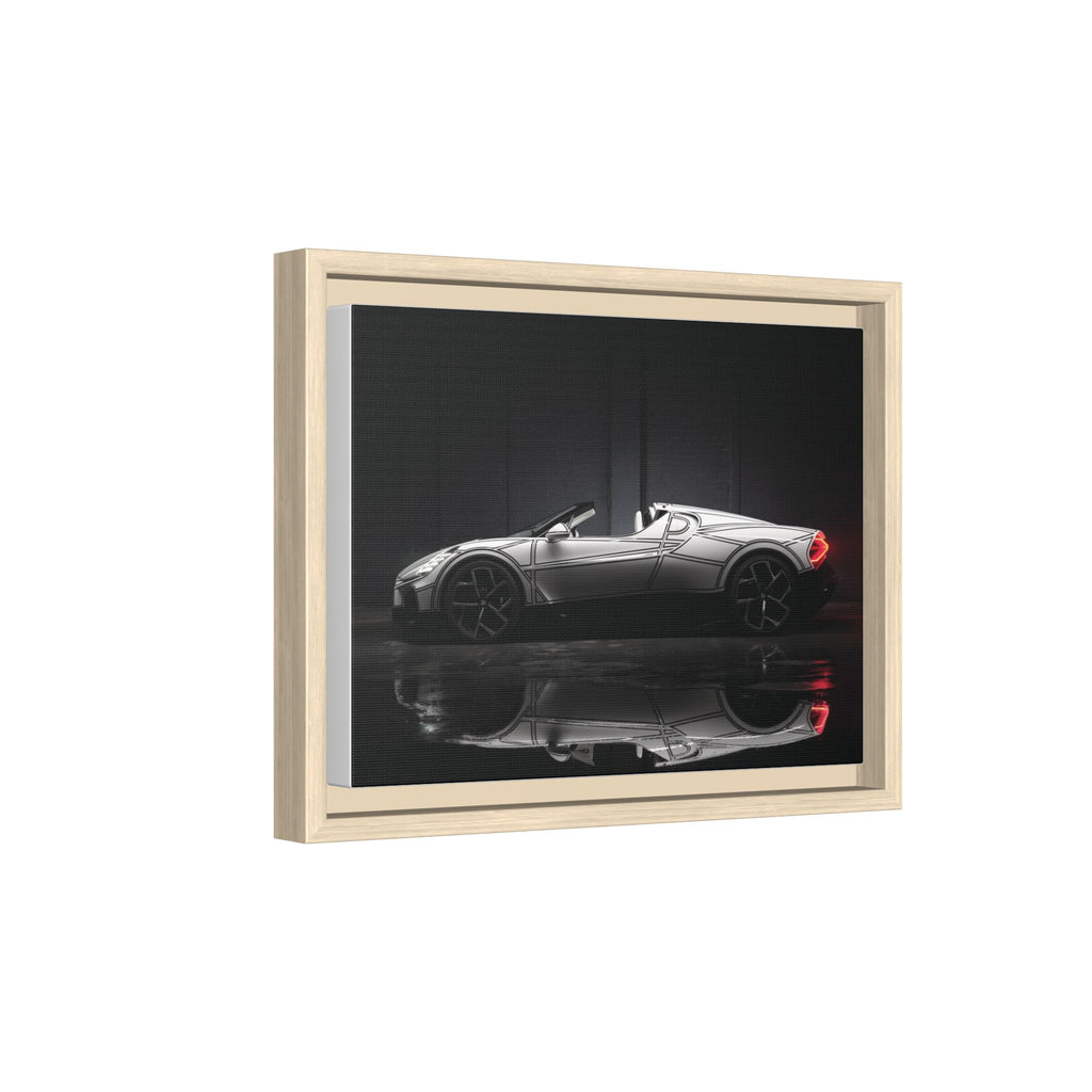 Framed Matte Canvas: Sleek Sports Car Reflection Wall Art