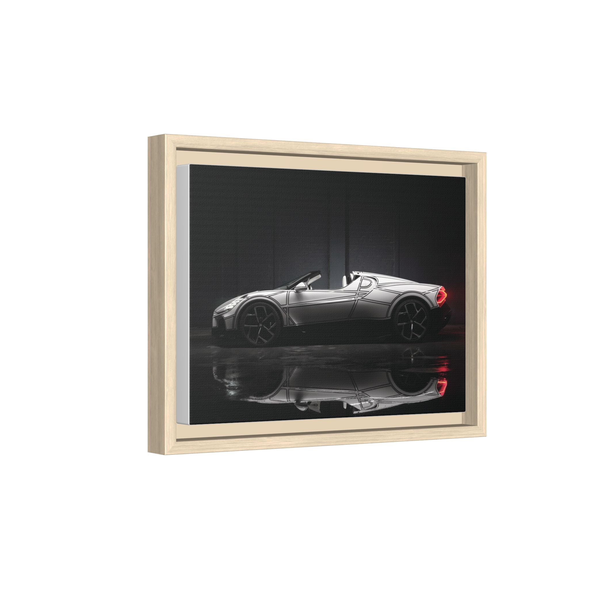 Framed Matte Canvas: Sleek Sports Car Reflection Wall Art