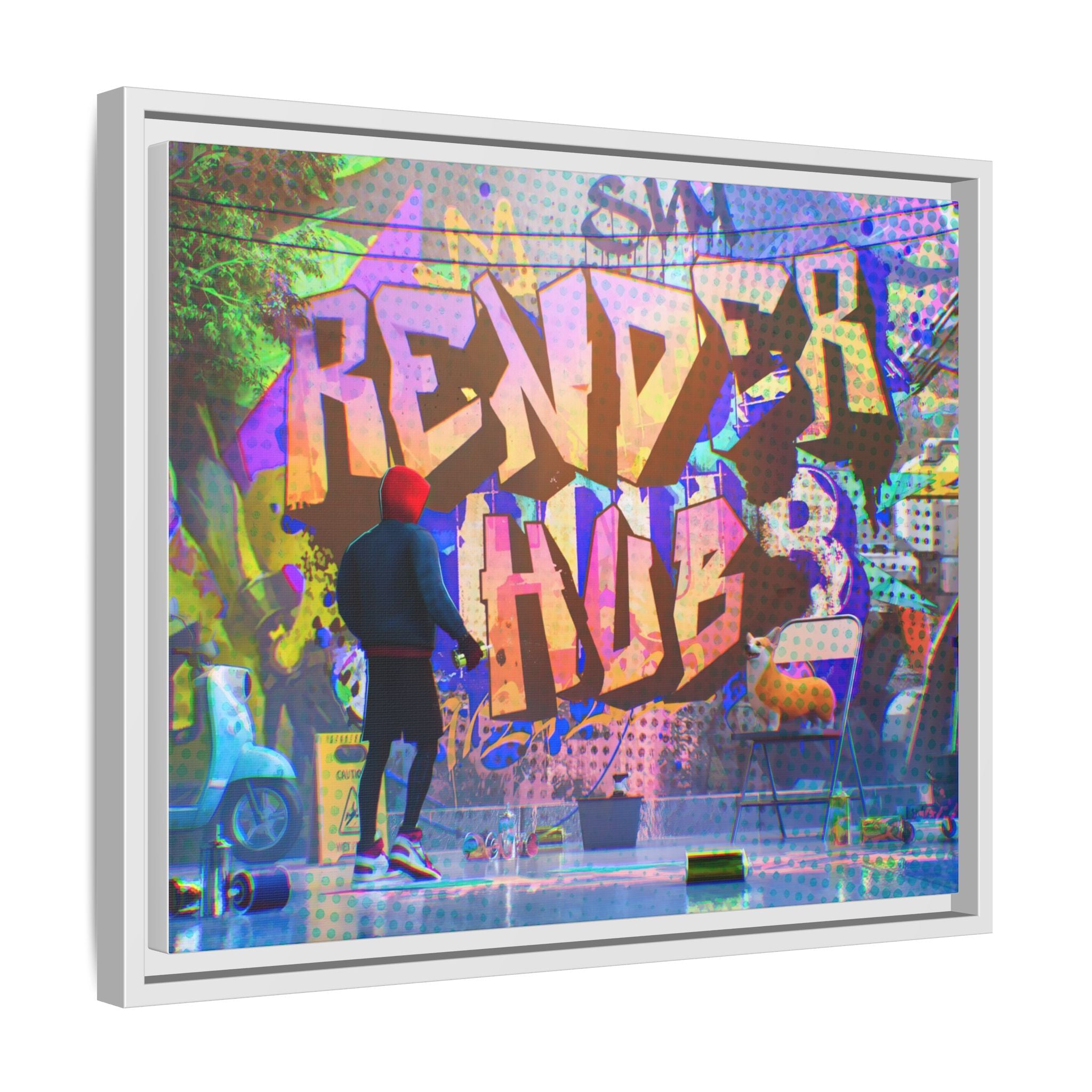 Graffiti Street Art Matte Canvas Framed Print — 'Render Hub' Urban Wall Decor
