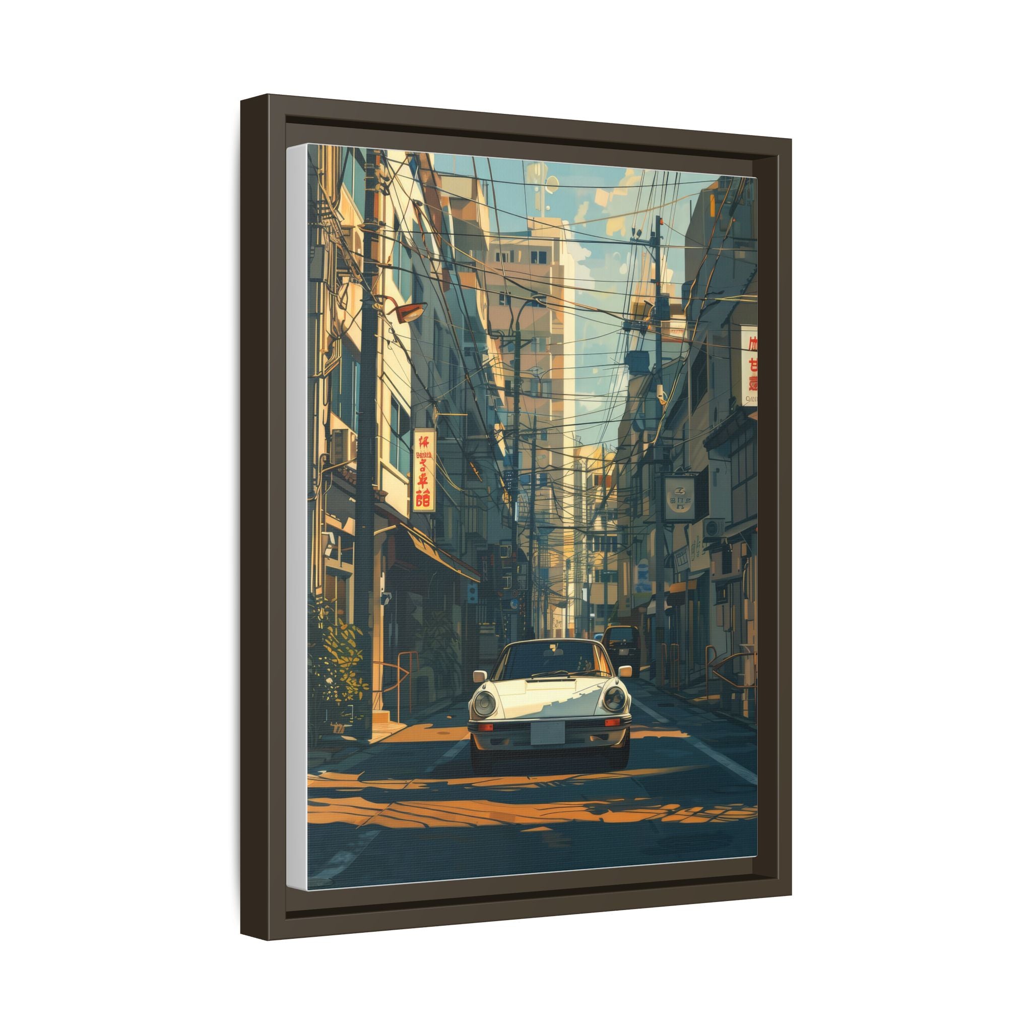 Vintage Sports Car Cityscape Framed Canvas Print
