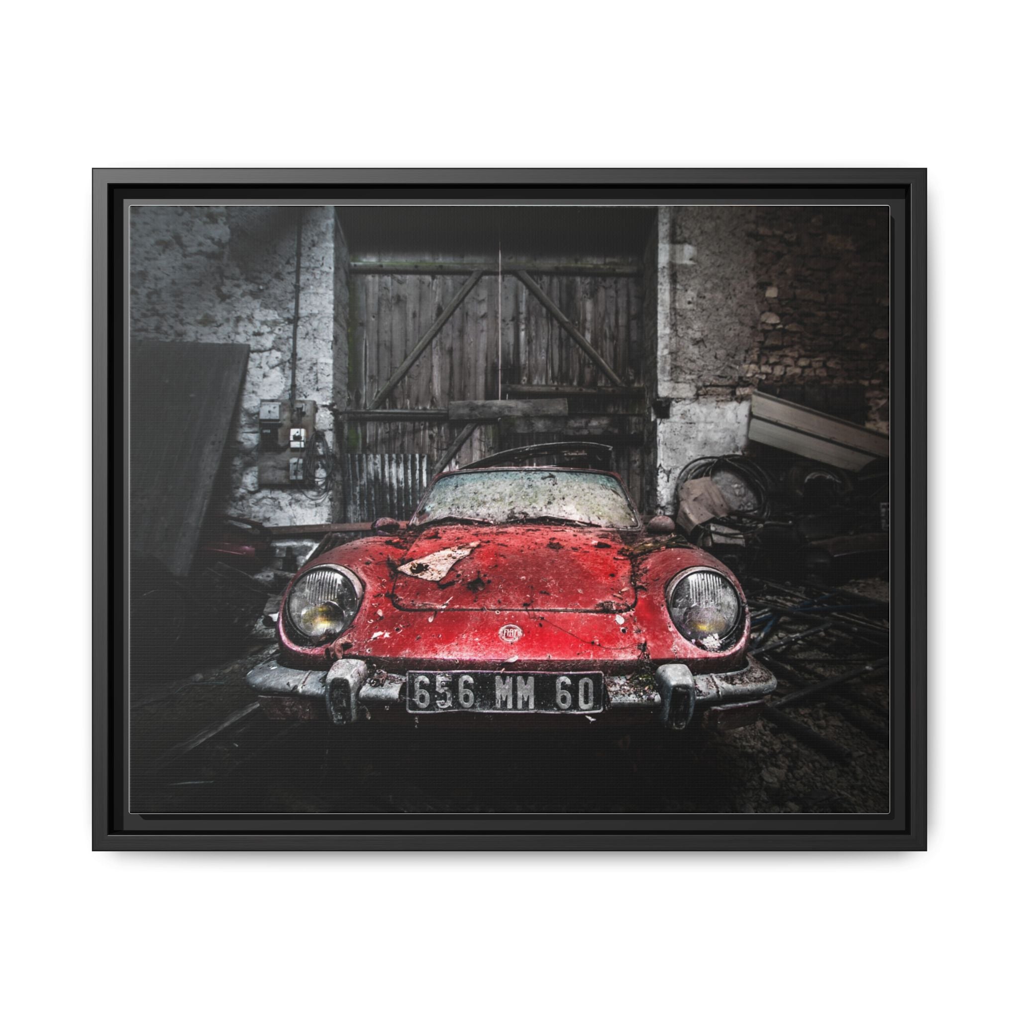 Vintage Red Sports Car Matte Canvas Art — Framed Automotive Wall Decor