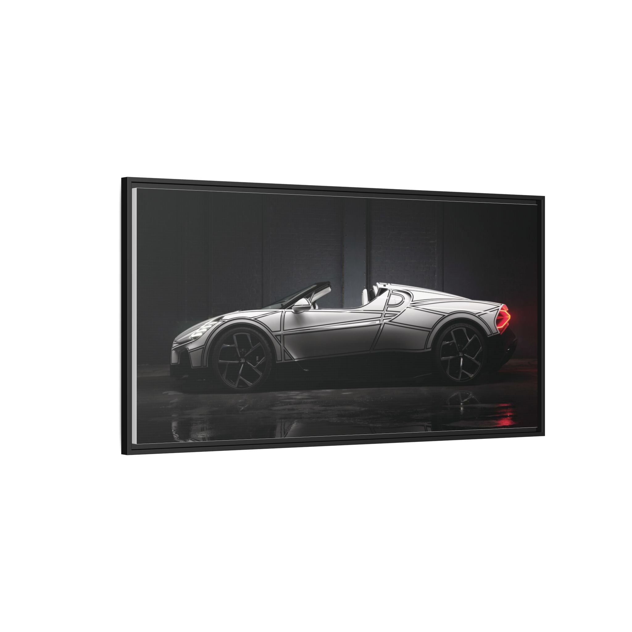 Framed Matte Canvas: Sleek Sports Car Reflection Wall Art