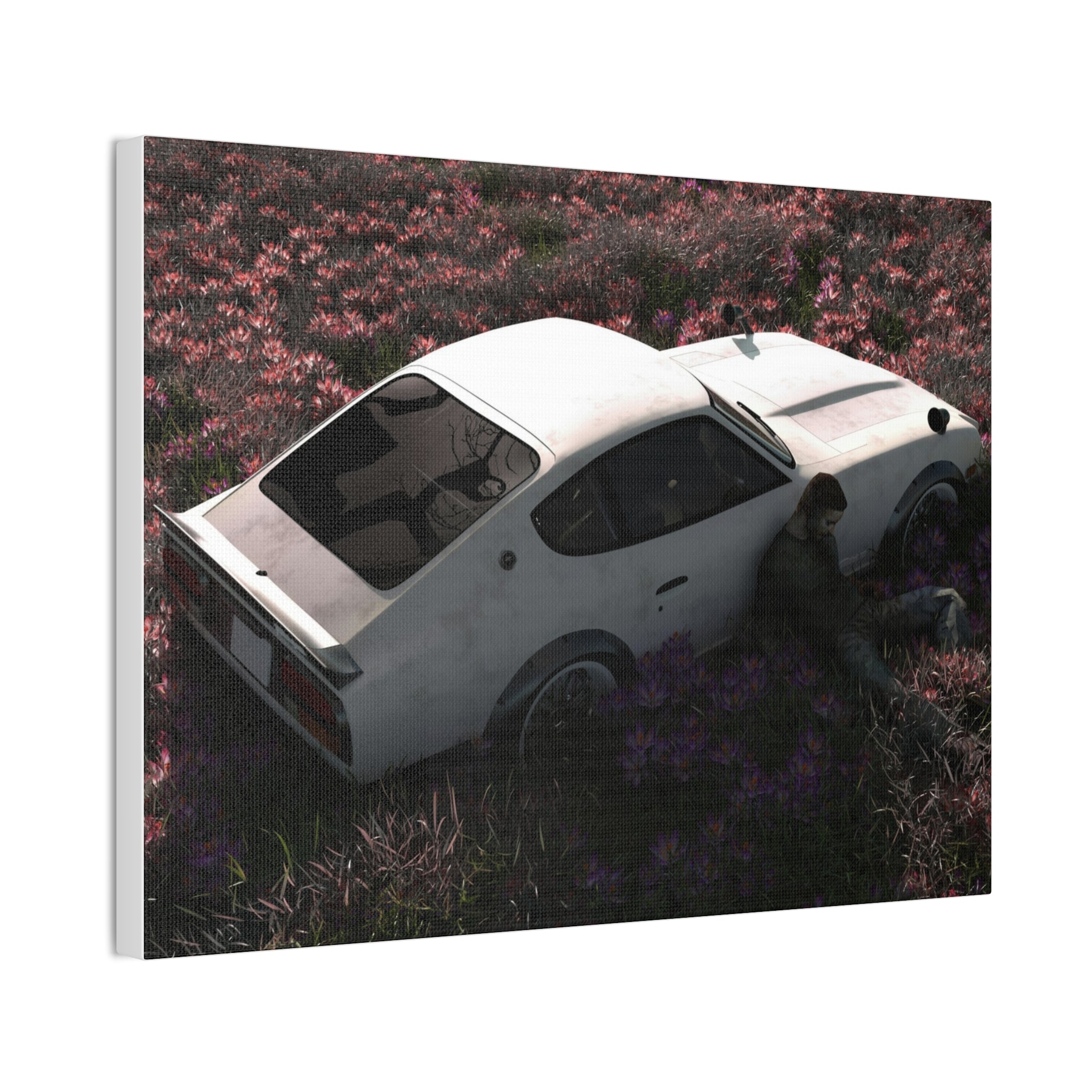 Vintage White Datsun in Wildflower Field Canvas