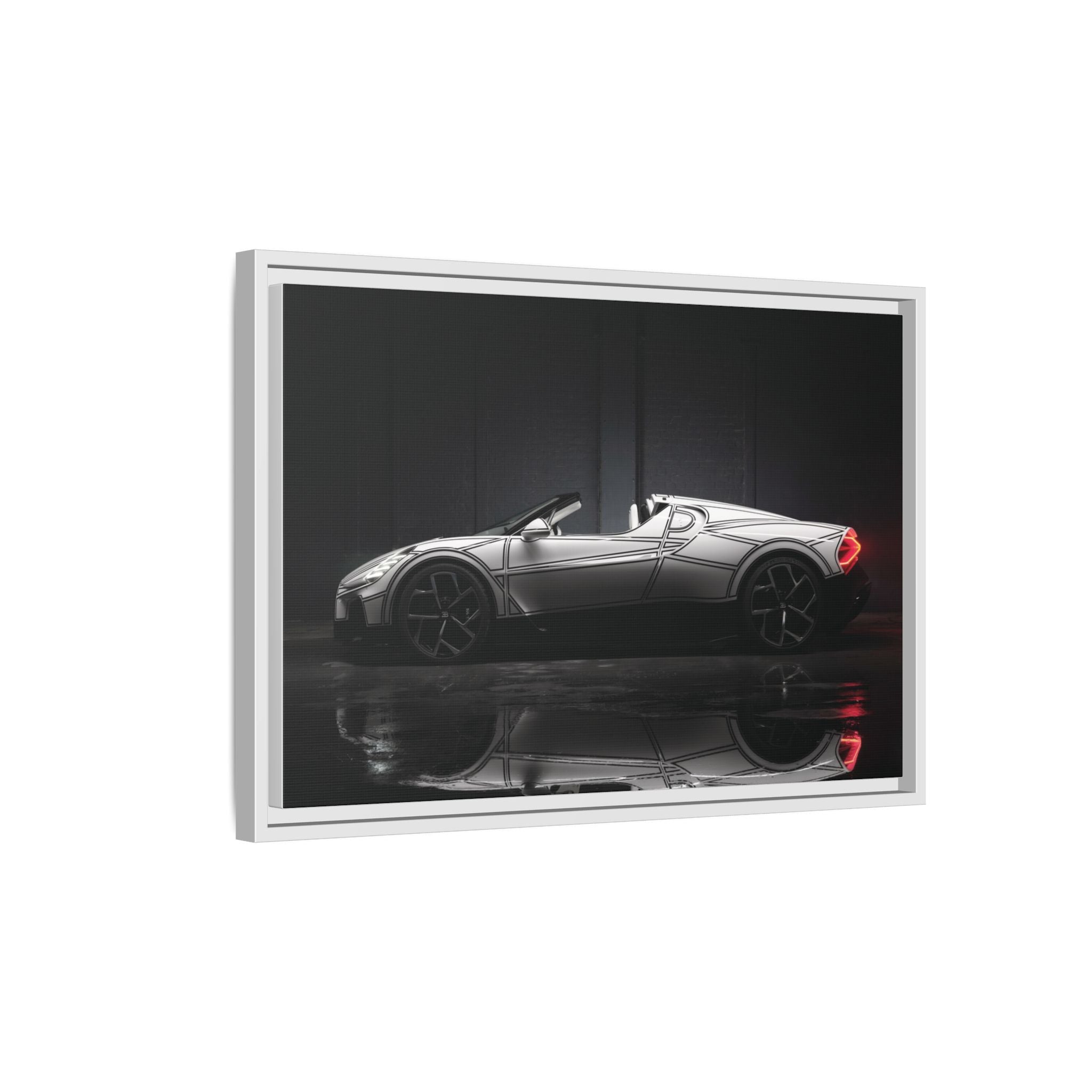 Framed Matte Canvas: Sleek Sports Car Reflection Wall Art