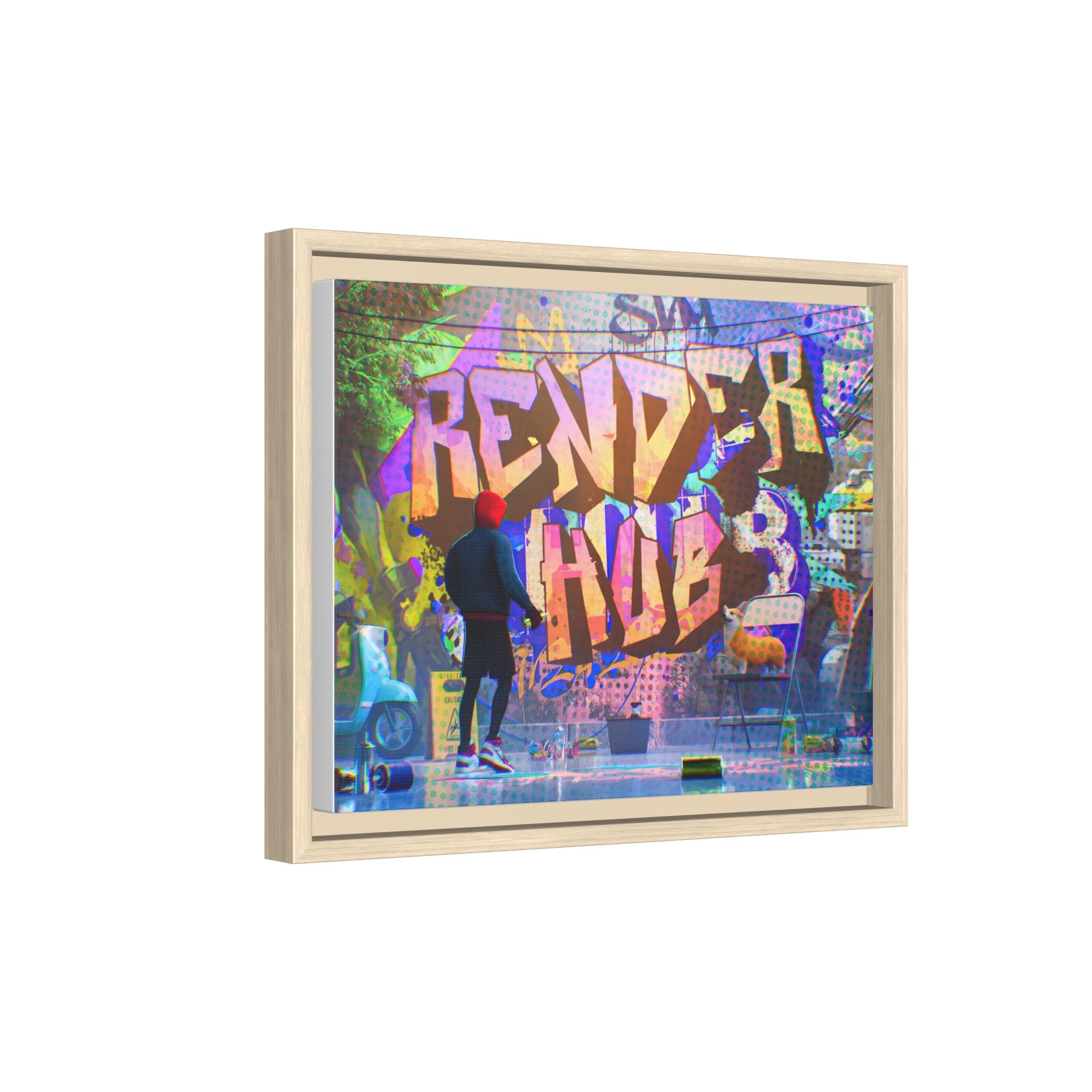Graffiti Street Art Matte Canvas Framed Print — 'Render Hub' Urban Wall Decor