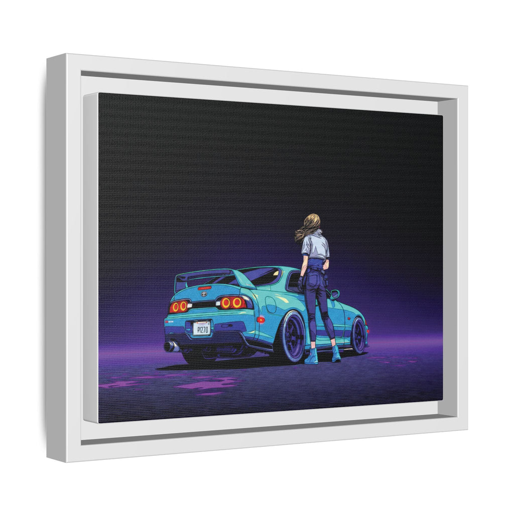 Retro Neon Race Car Poster Matte Canvas Framed | Anime Driver Wall Art