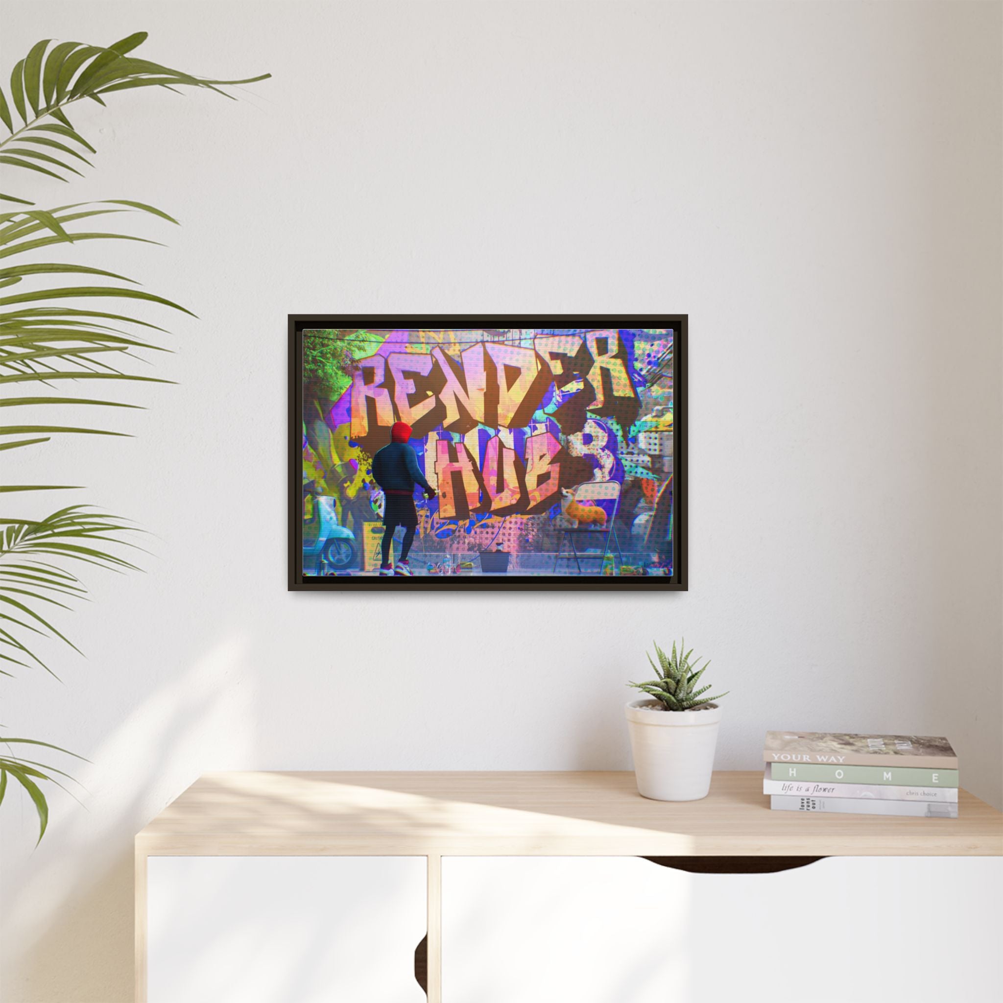 Graffiti Street Art Matte Canvas Framed Print — 'Render Hub' Urban Wall Decor