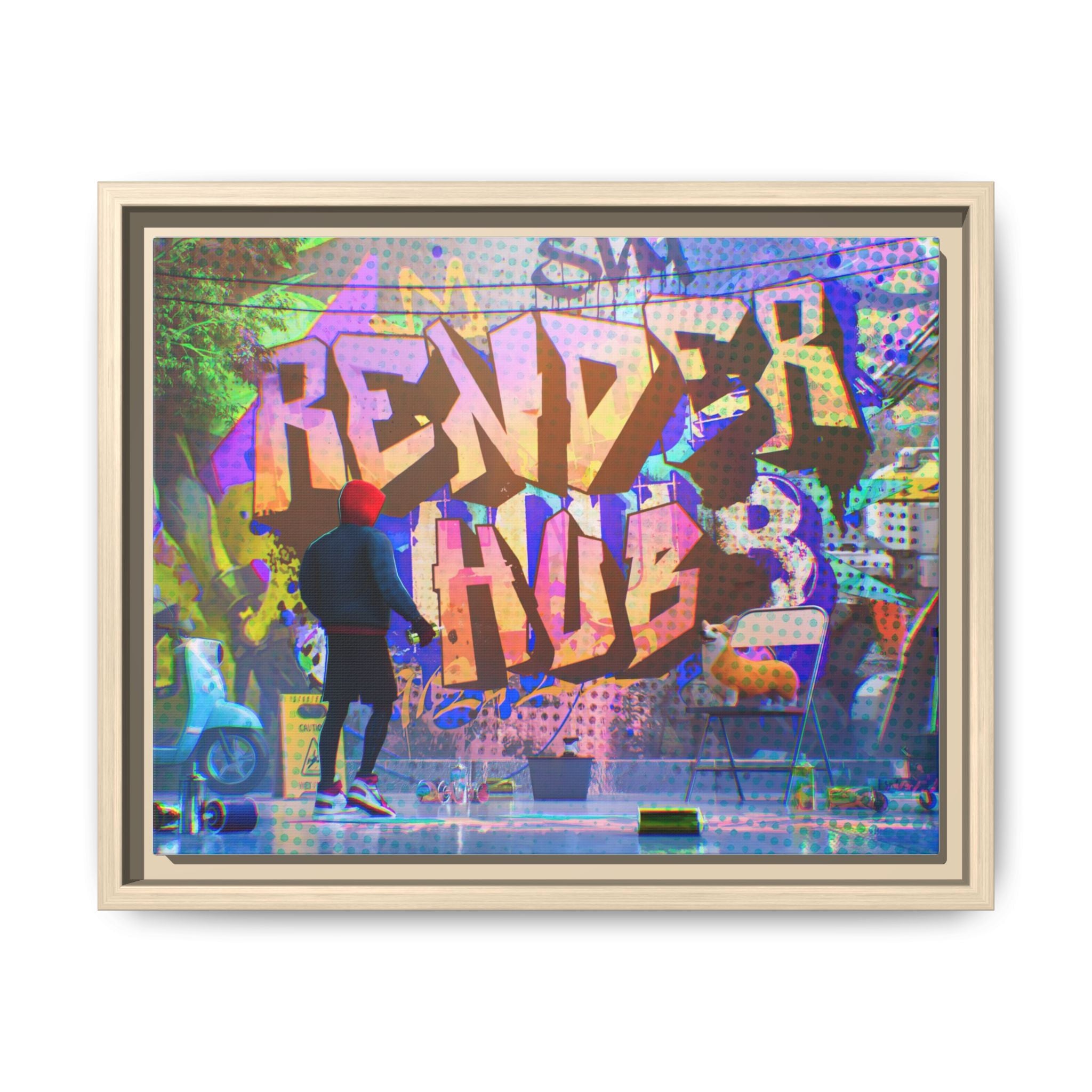 Graffiti Street Art Matte Canvas Framed Print — 'Render Hub' Urban Wall Decor