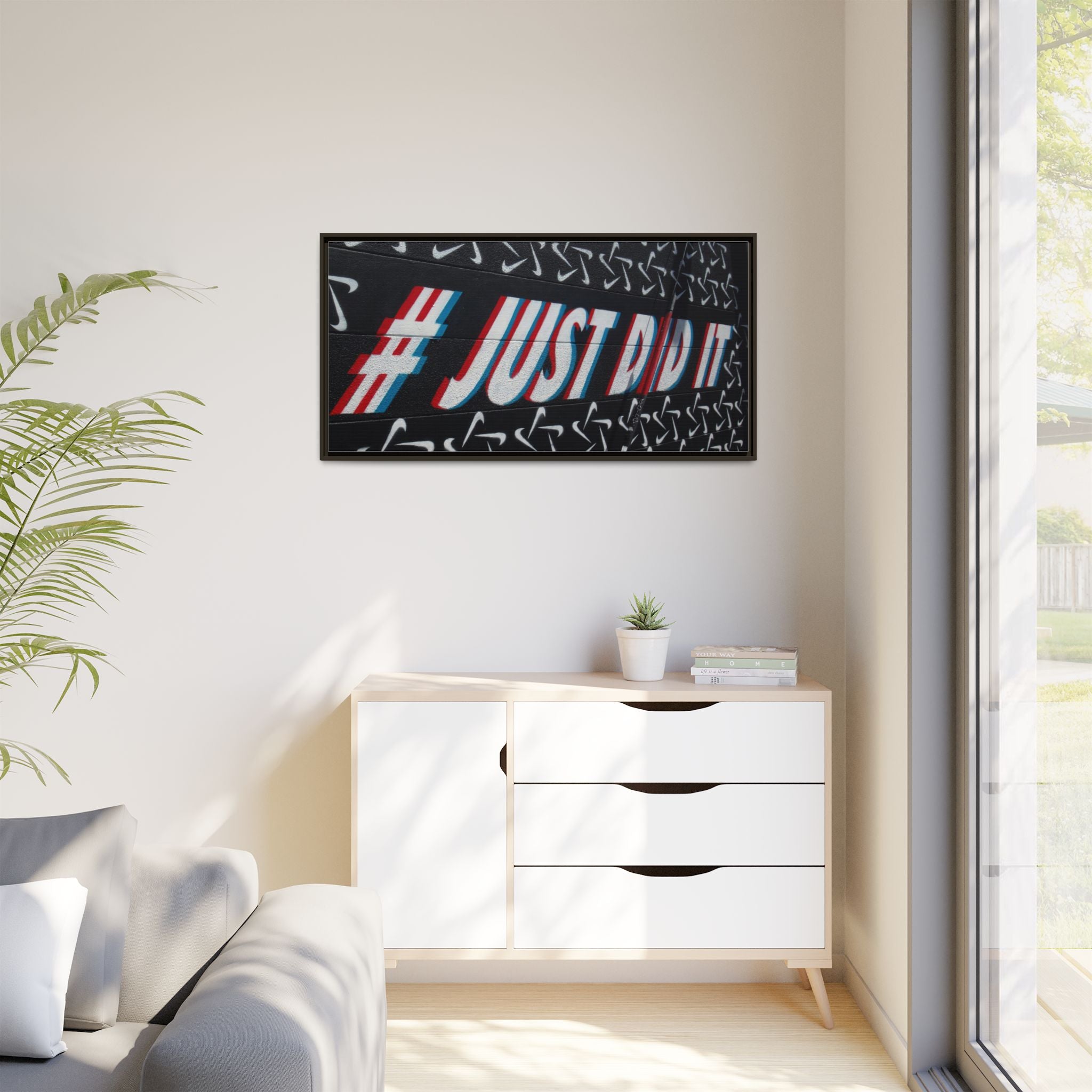 Framed Matte Canvas “#JUST DID IT” Street Art Print