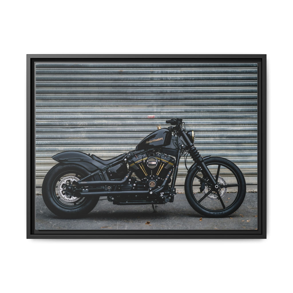 Framed Matte Canvas Motorcycle Print — Black Bobber Wall Art