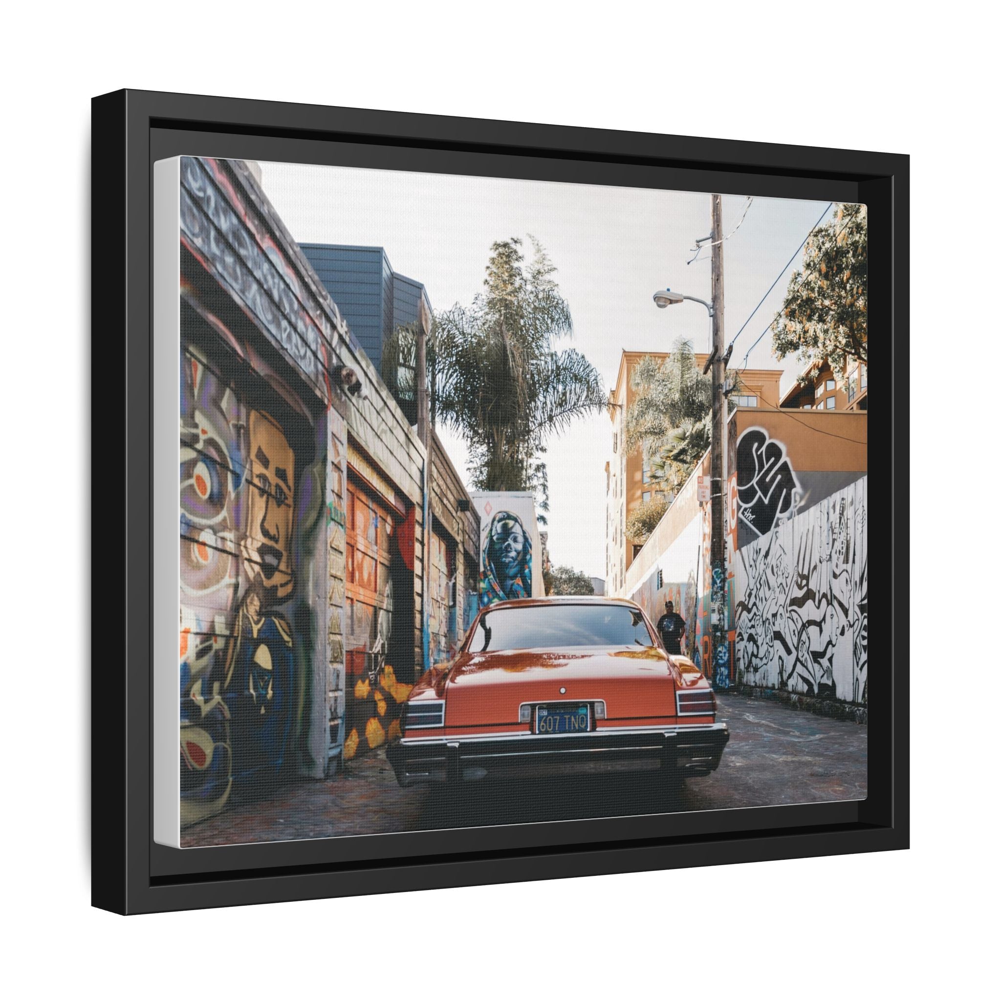 Vintage Chevrolet in Graffiti Alley — Framed Matte Canvas Wall Art