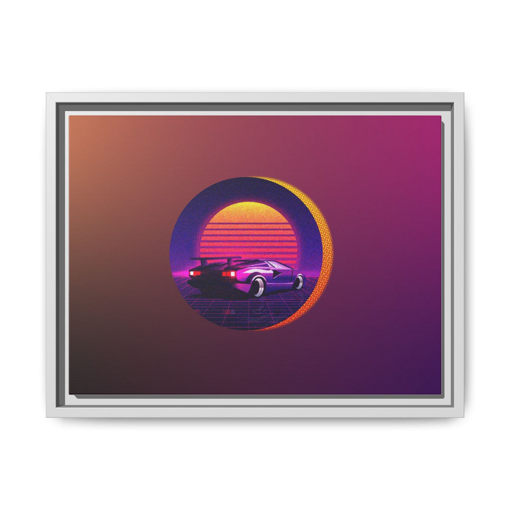 Retro Sunset Sports Car Matte Canvas Framed Wall Art