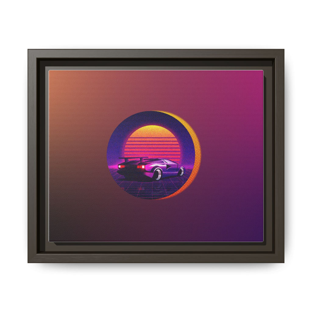 Retro Sunset Sports Car Matte Canvas Framed Wall Art