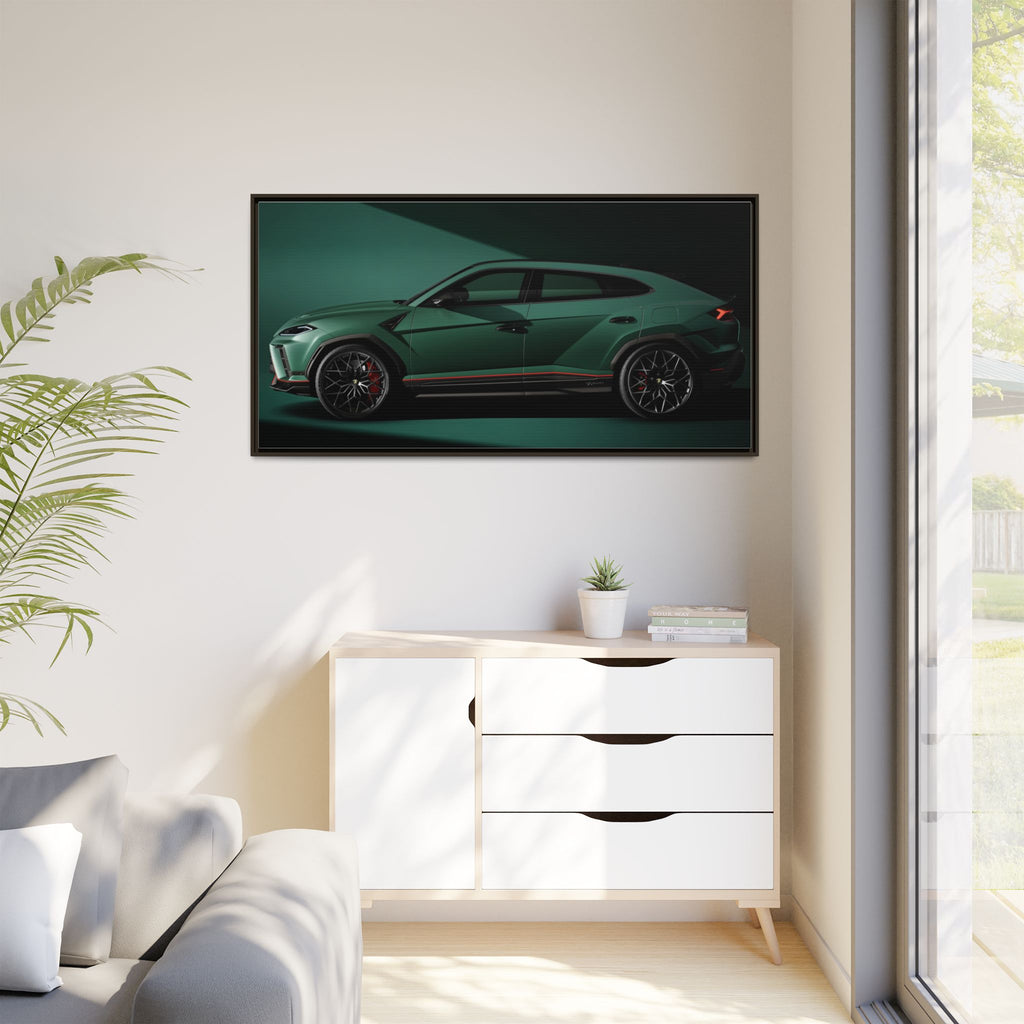 Framed Matte Canvas Print — Emerald Sports SUV Wall Art