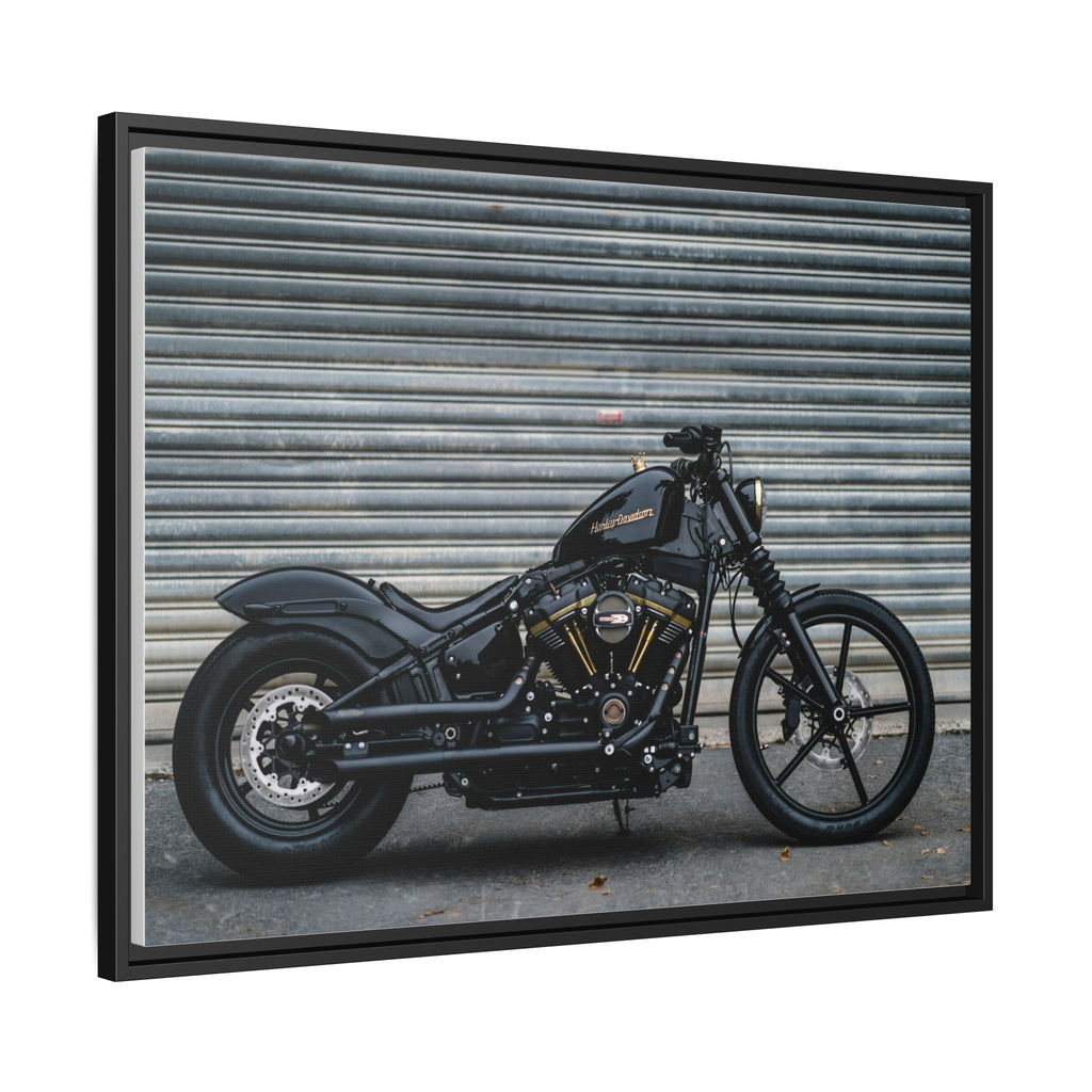 Framed Matte Canvas Motorcycle Print — Black Bobber Wall Art