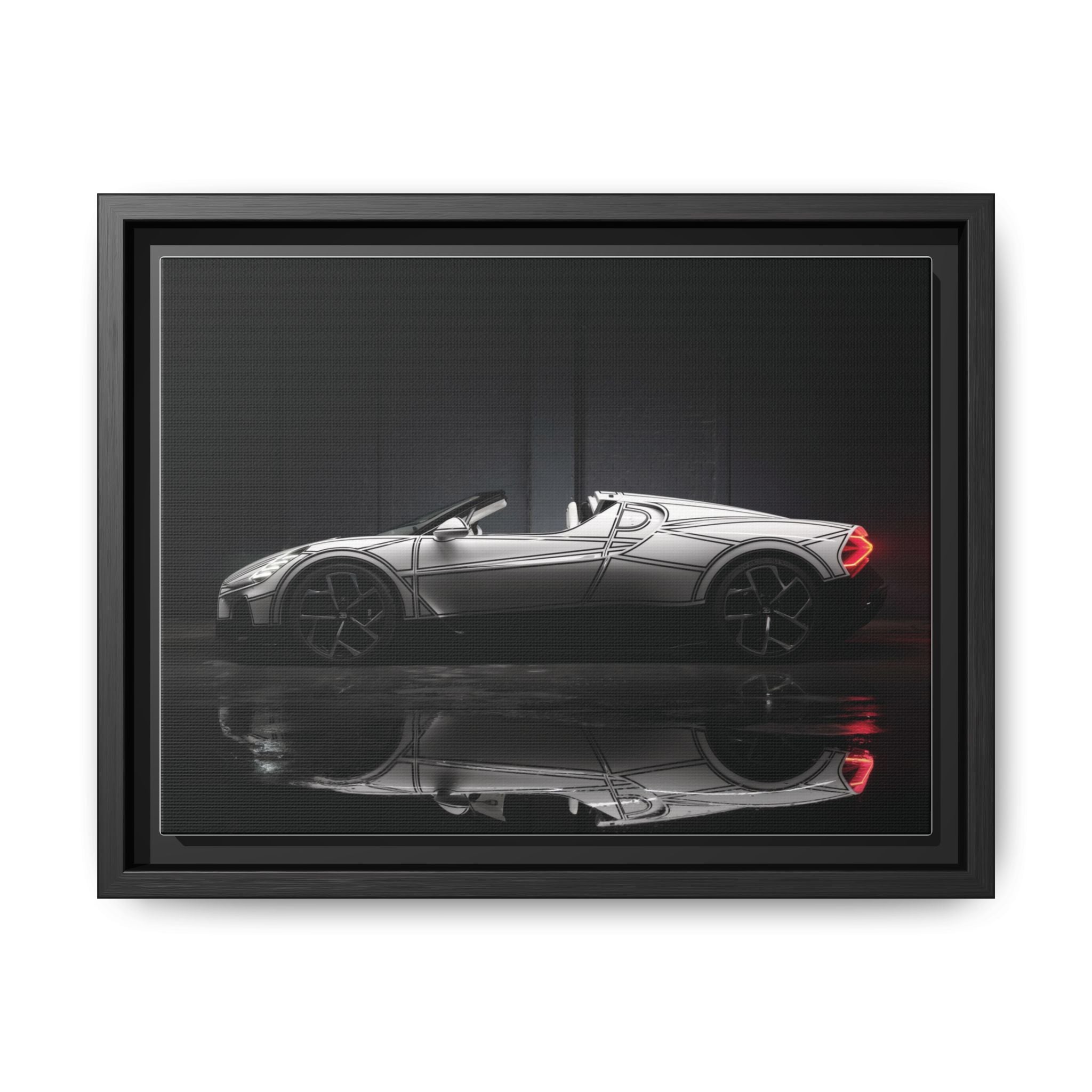 Framed Matte Canvas: Sleek Sports Car Reflection Wall Art