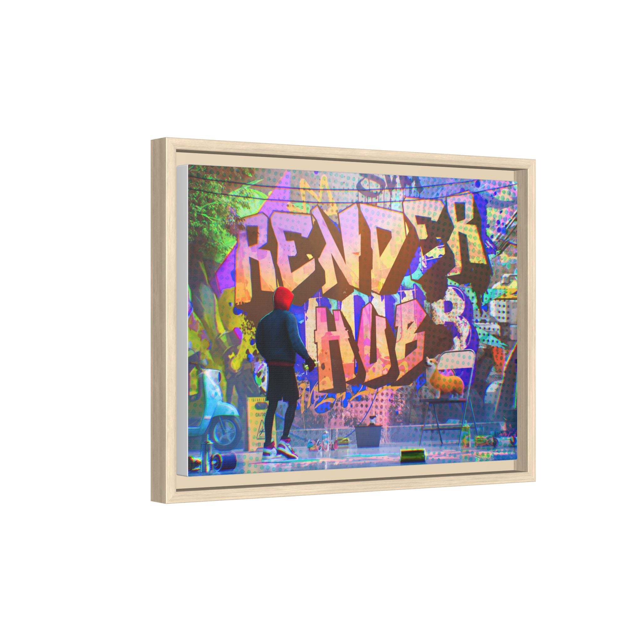Graffiti Street Art Matte Canvas Framed Print — 'Render Hub' Urban Wall Decor