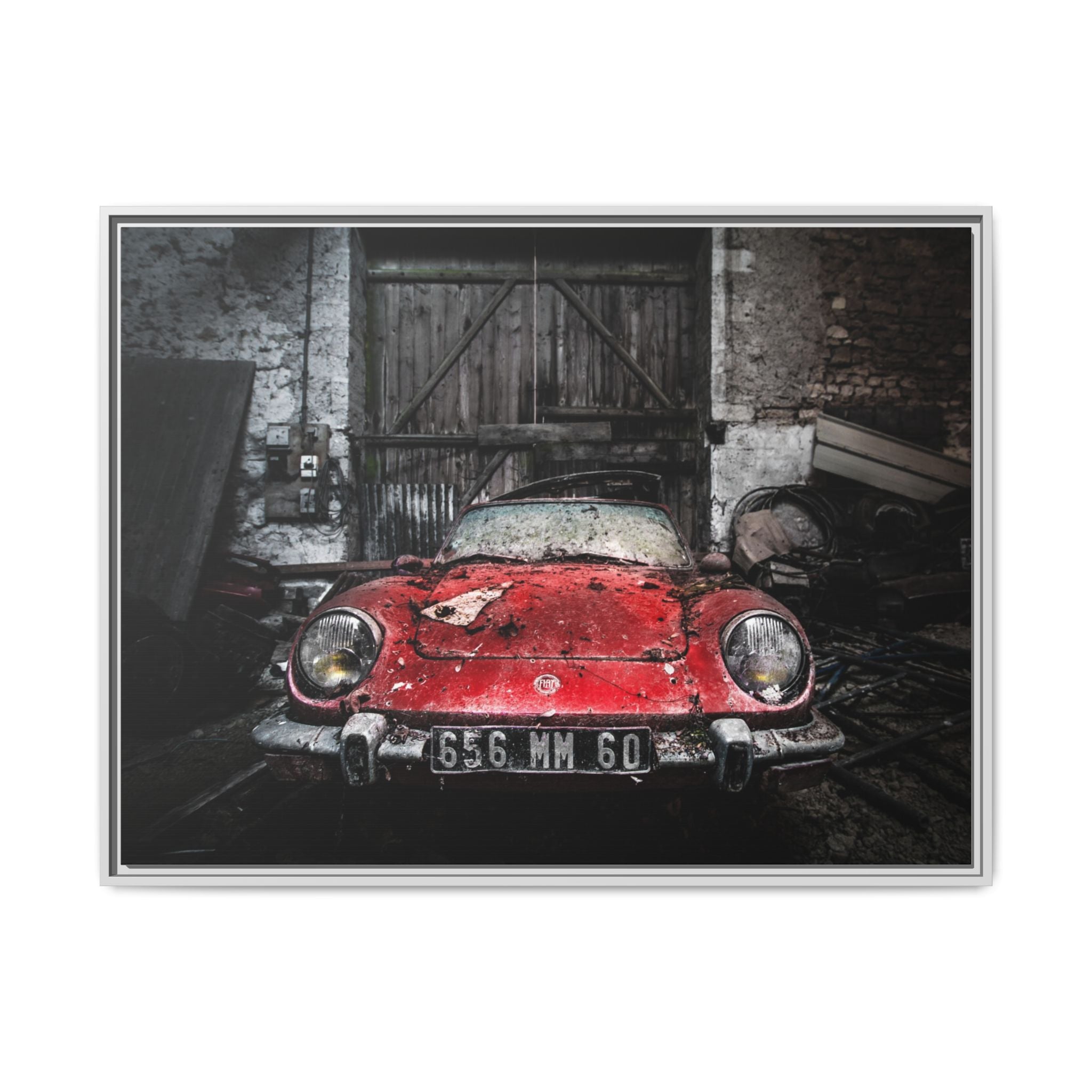 Vintage Red Sports Car Matte Canvas Art — Framed Automotive Wall Decor