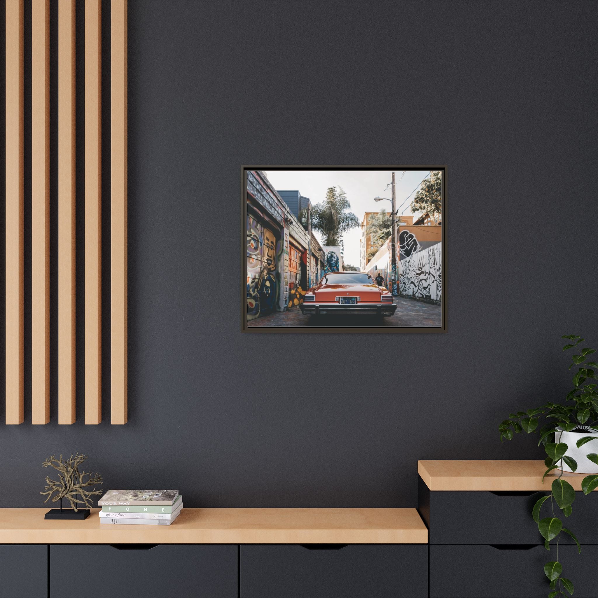 Vintage Chevrolet in Graffiti Alley — Framed Matte Canvas Wall Art